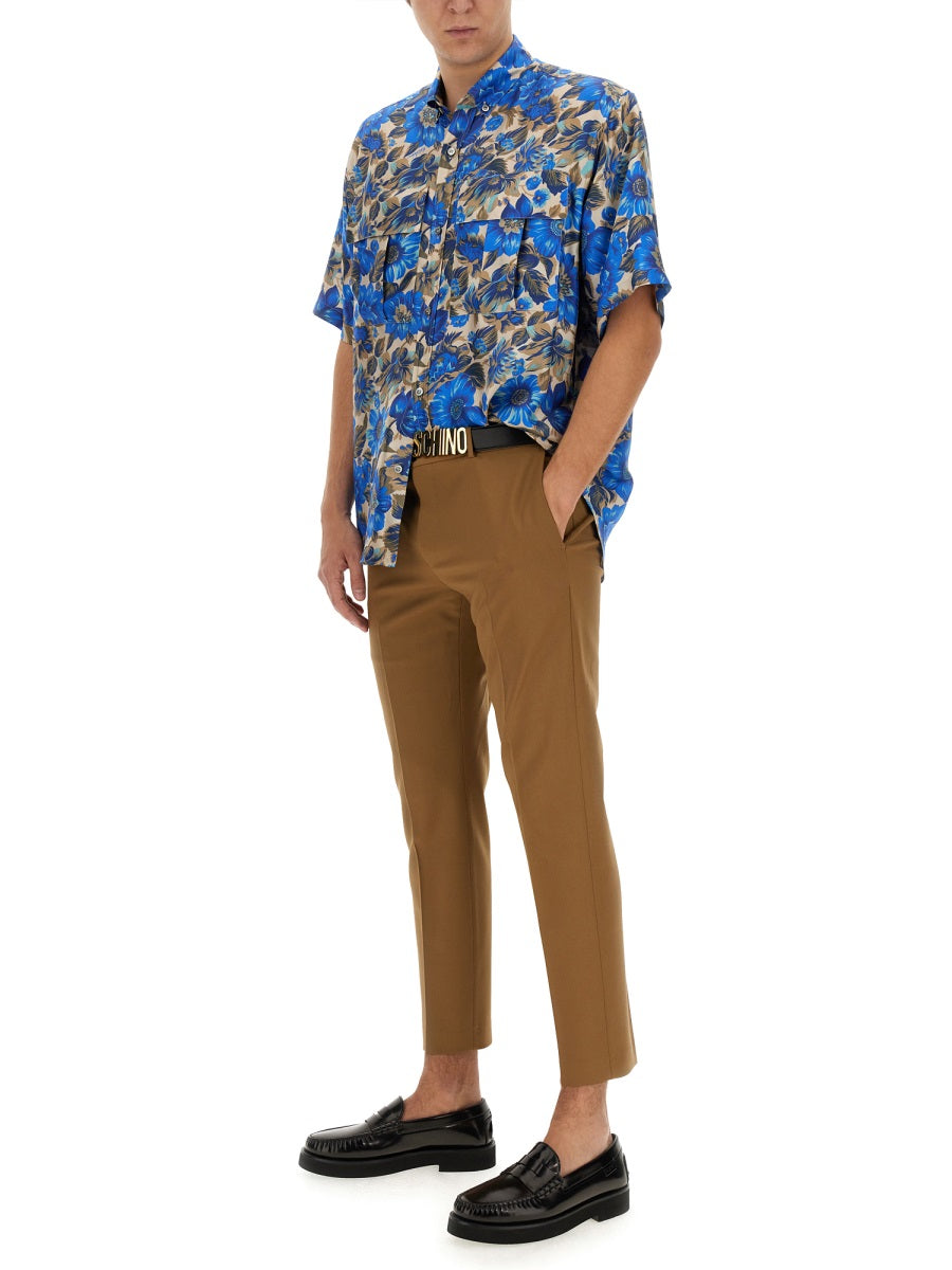 Moschino Men Blue Flowers Allover Print Shirt DestGlow