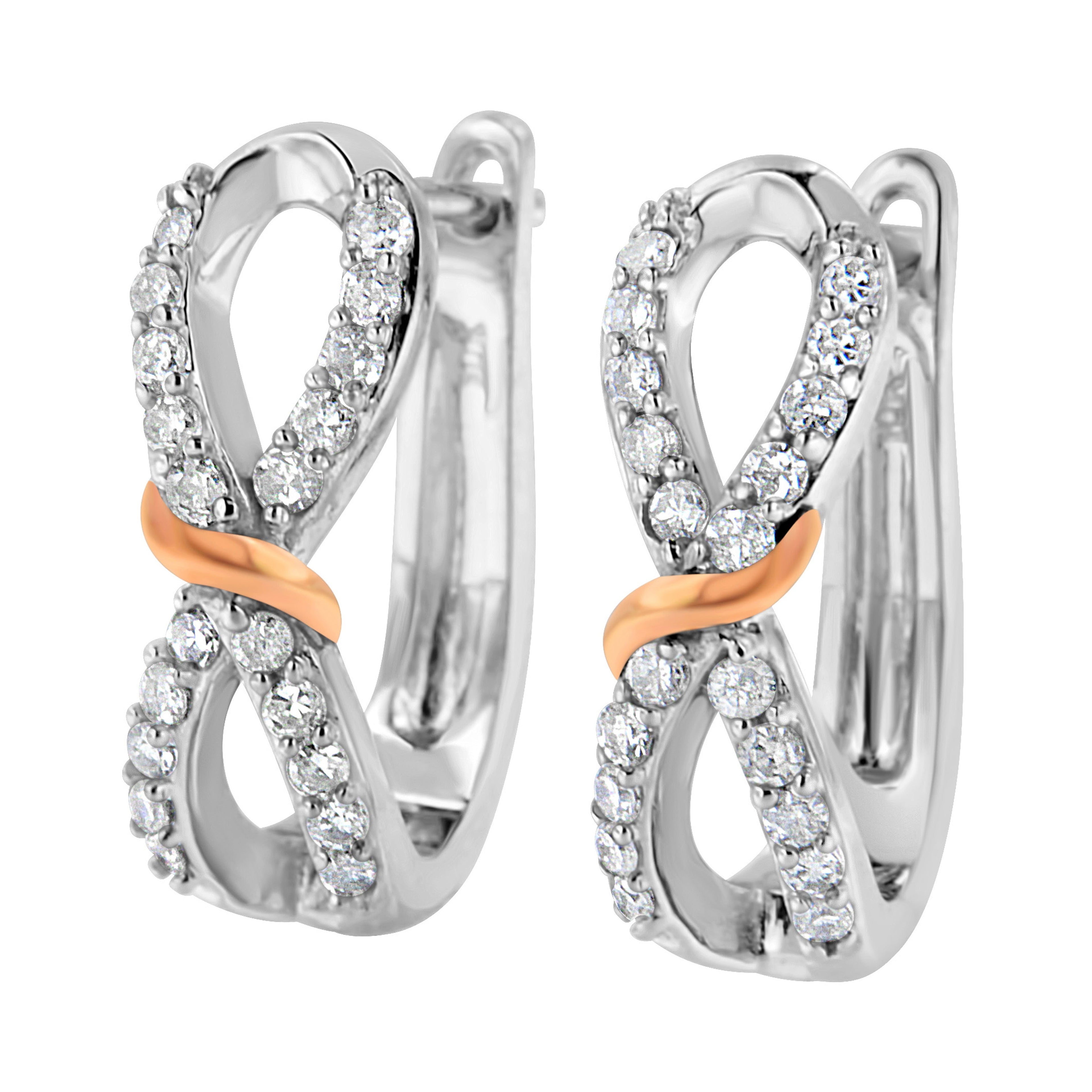 10K White and Rose Gold 1/3 Cttw Diamond Infinite and Ribbon Hoop Earrings (H-I Color, I1-I2 Clarity) by Bids.com
