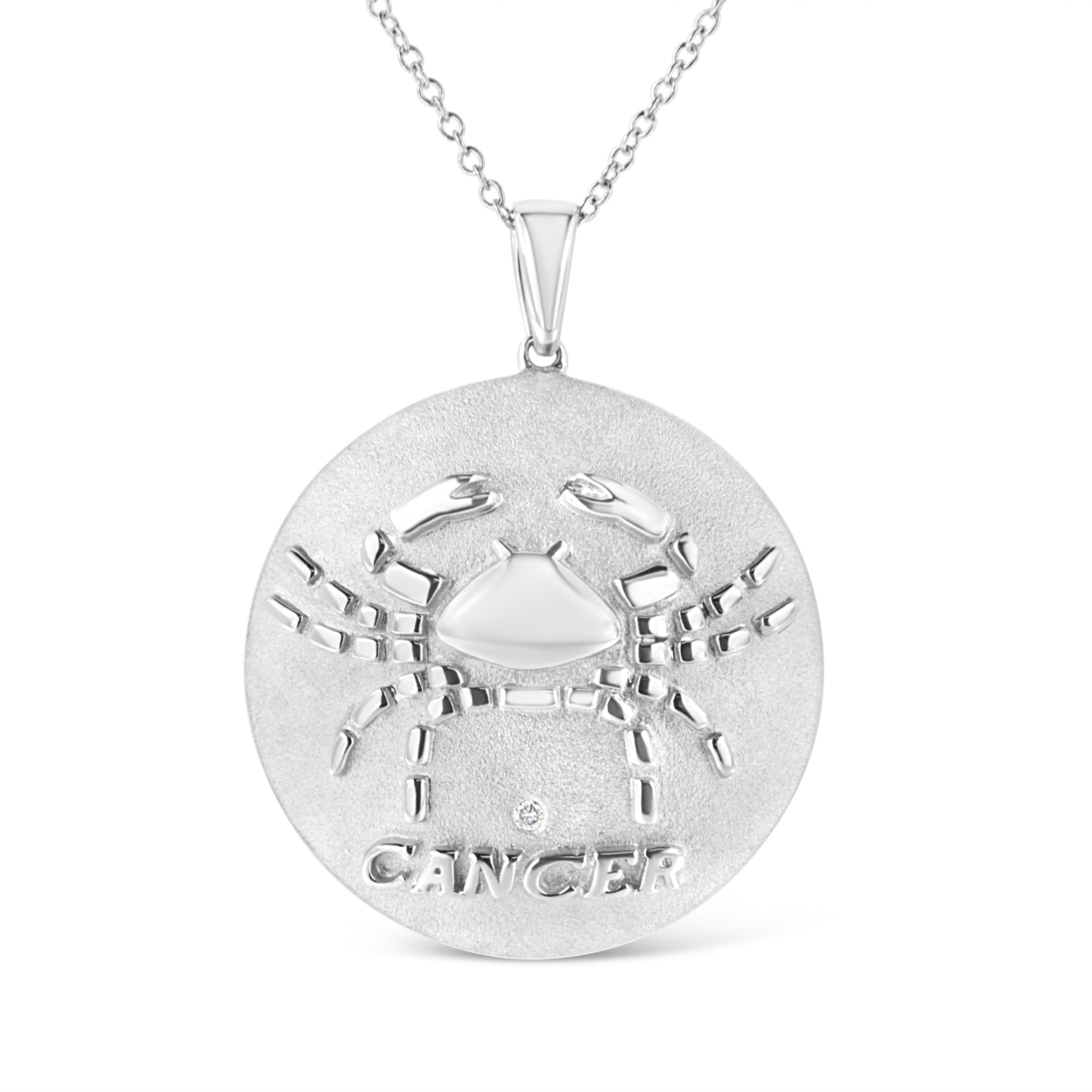 .925 Sterling Silver Diamond Accent Cancer Zodiac Design 18" Pendant Necklace Medallion (K-L Color, I1-I2 Clarity) DestGlow