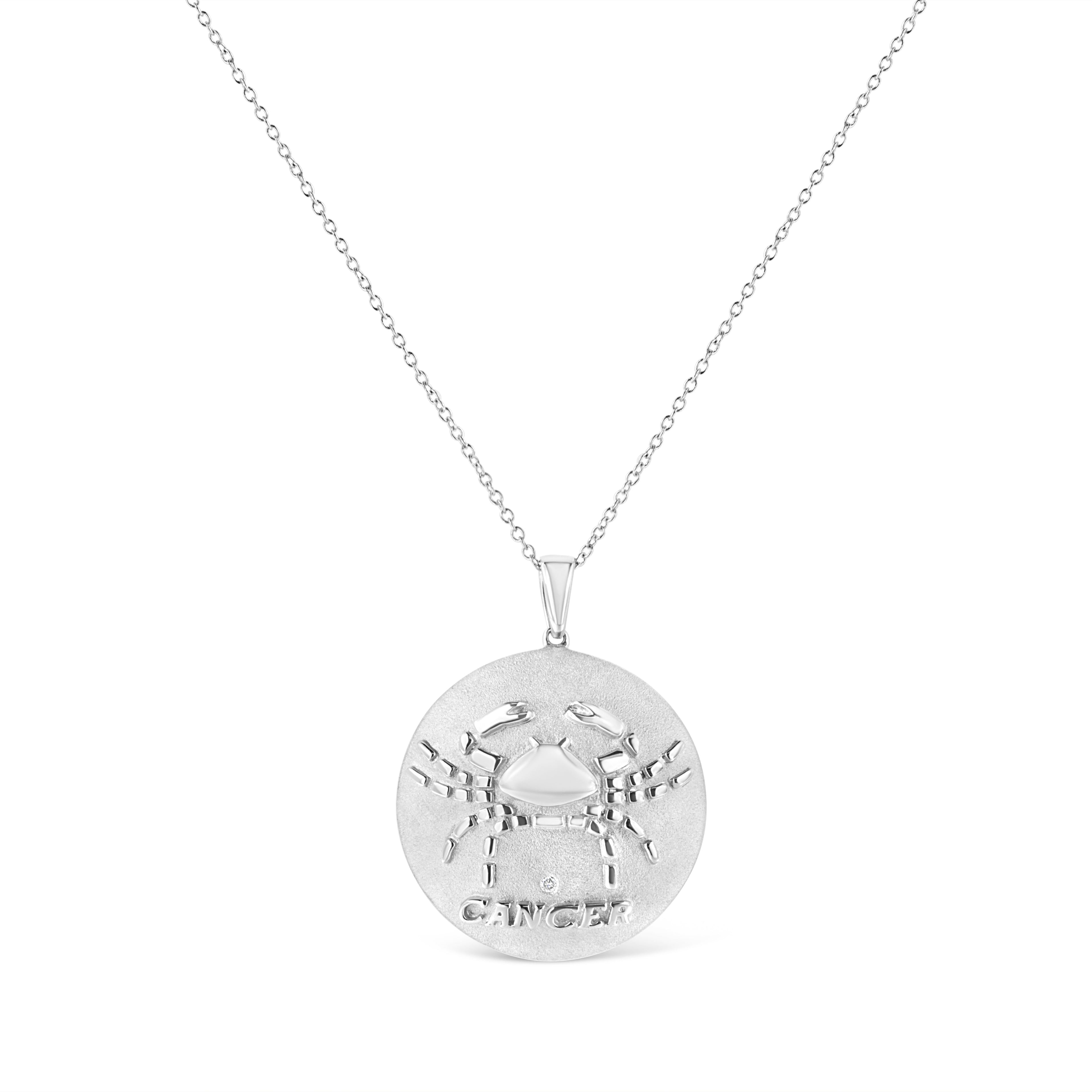 .925 Sterling Silver Diamond Accent Cancer Zodiac Design 18" Pendant Necklace Medallion (K-L Color, I1-I2 Clarity) DestGlow