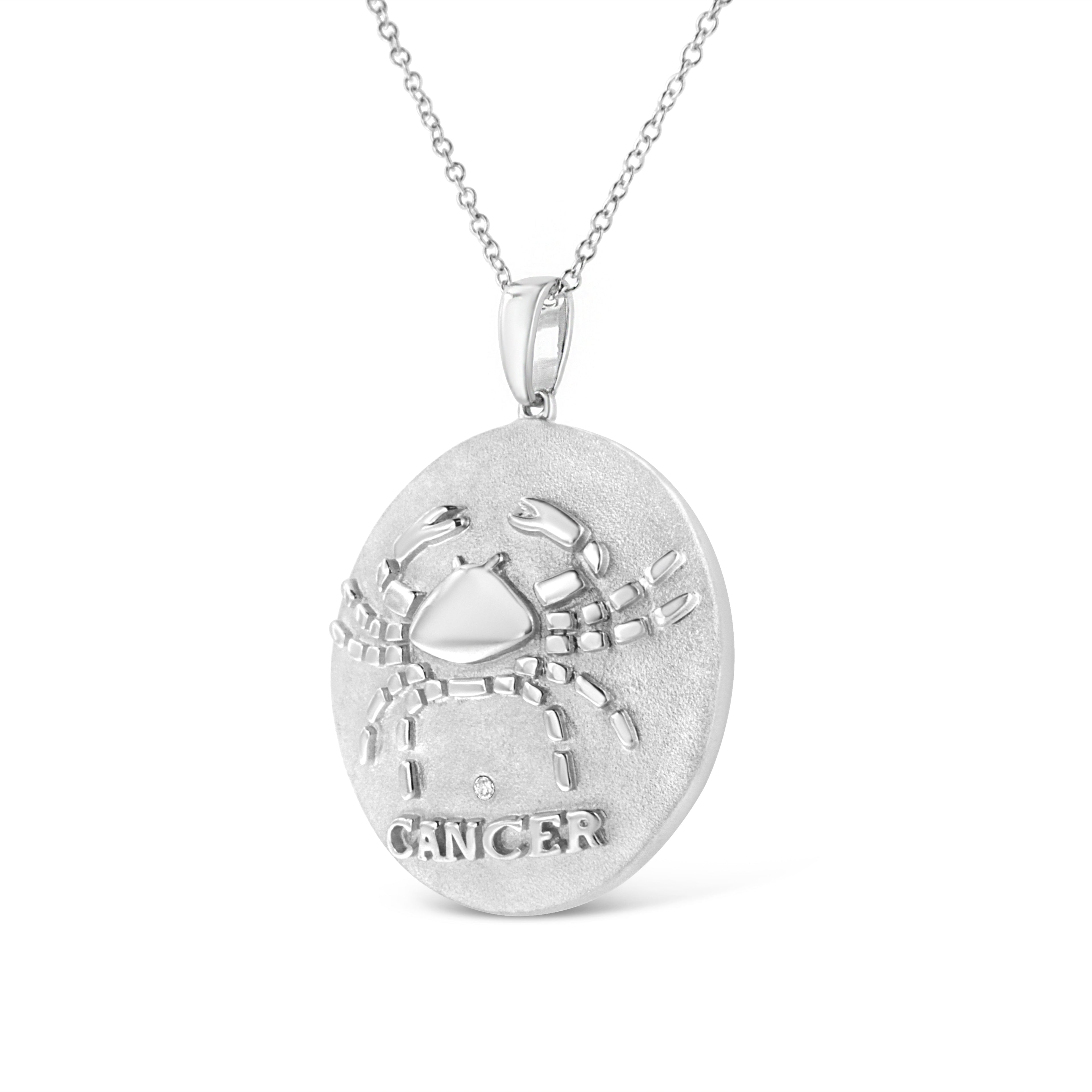 .925 Sterling Silver Diamond Accent Cancer Zodiac Design 18" Pendant Necklace Medallion (K-L Color, I1-I2 Clarity) DestGlow