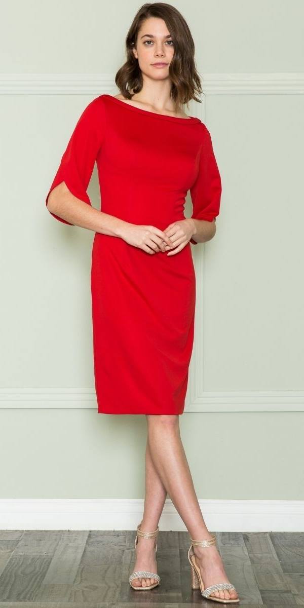 CLEARANCE - Poly USA | Ed Young 8772 Knee Length Heavy Jersey Boat Neck Dress (Size L) by DiscountDressShop