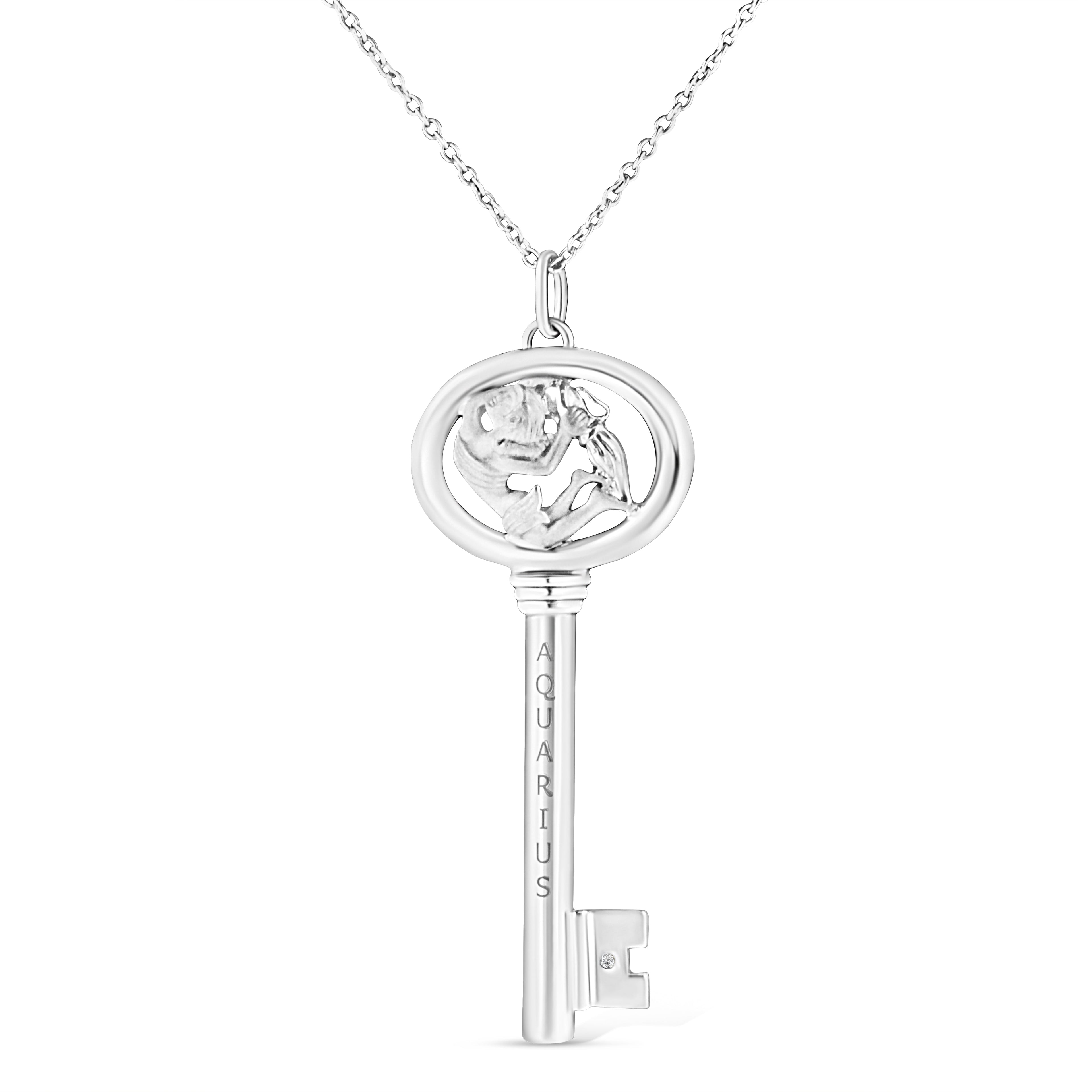 .925 Sterling Silver Diamond Accent Virgo Zodiac Key 18" Pendant Necklace (K-L Color, I1-I2 Clarity) DestGlow