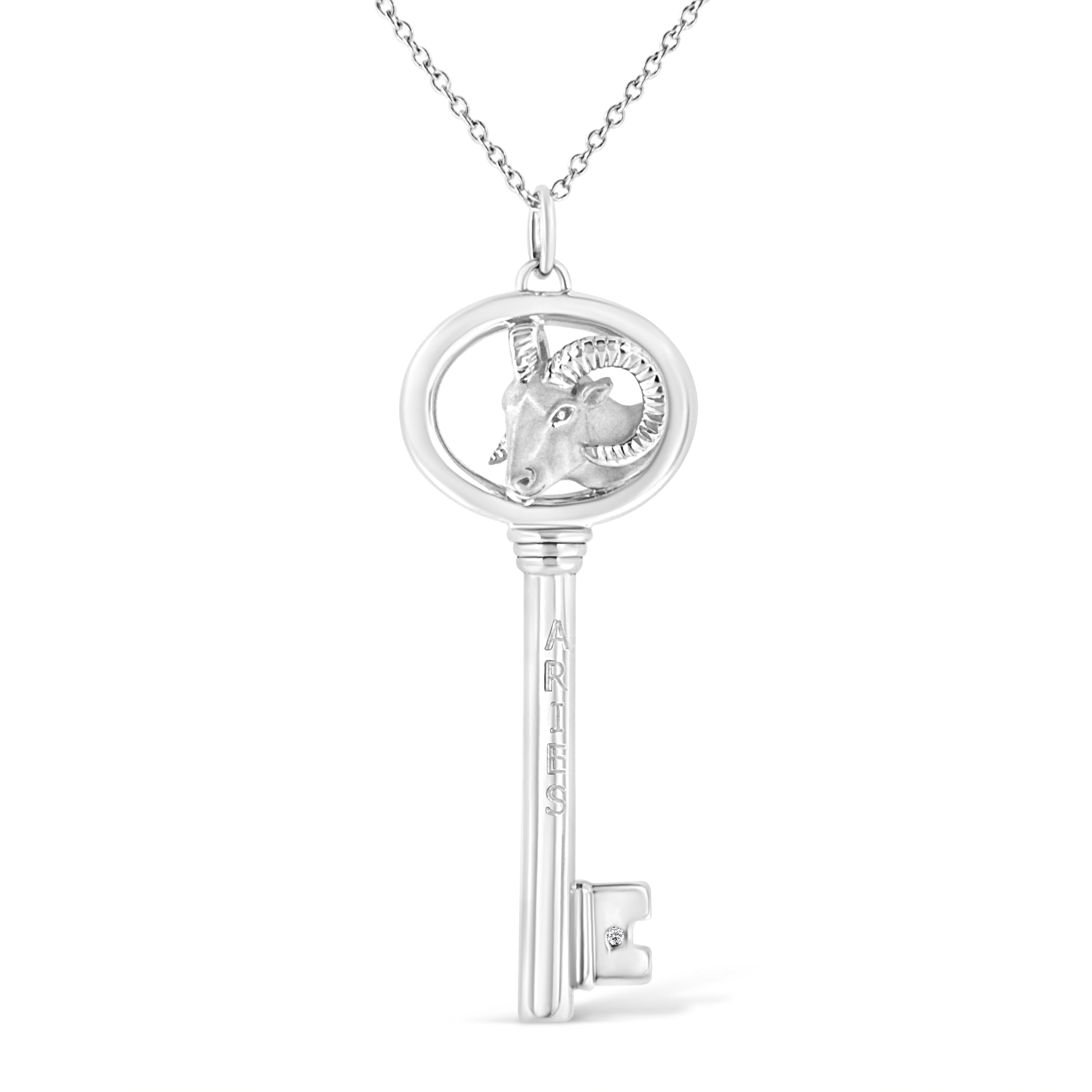 .925 Sterling Silver Diamond Accent Virgo Zodiac Key 18" Pendant Necklace (K-L Color, I1-I2 Clarity) DestGlow