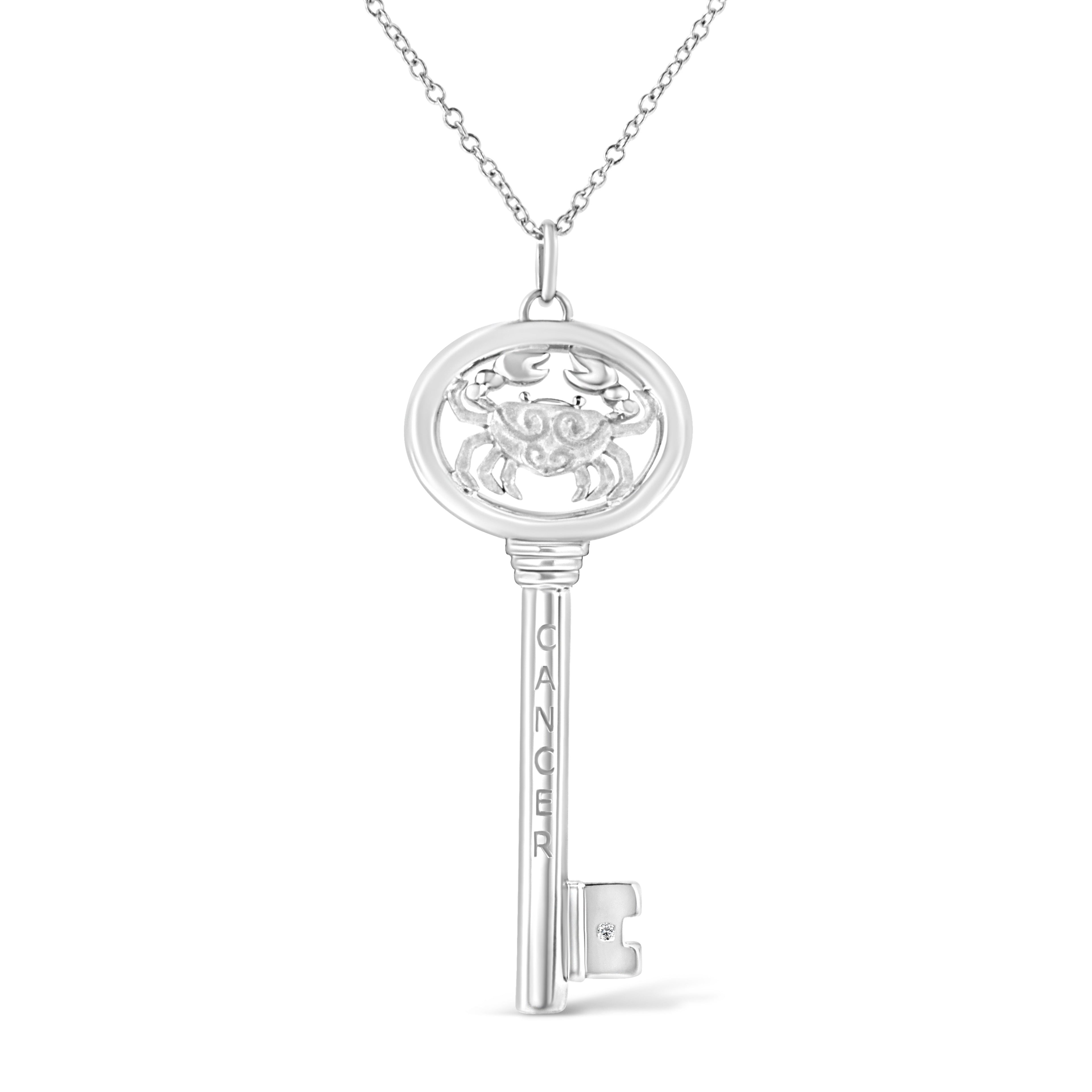 .925 Sterling Silver Diamond Accent Virgo Zodiac Key 18" Pendant Necklace (K-L Color, I1-I2 Clarity) DestGlow