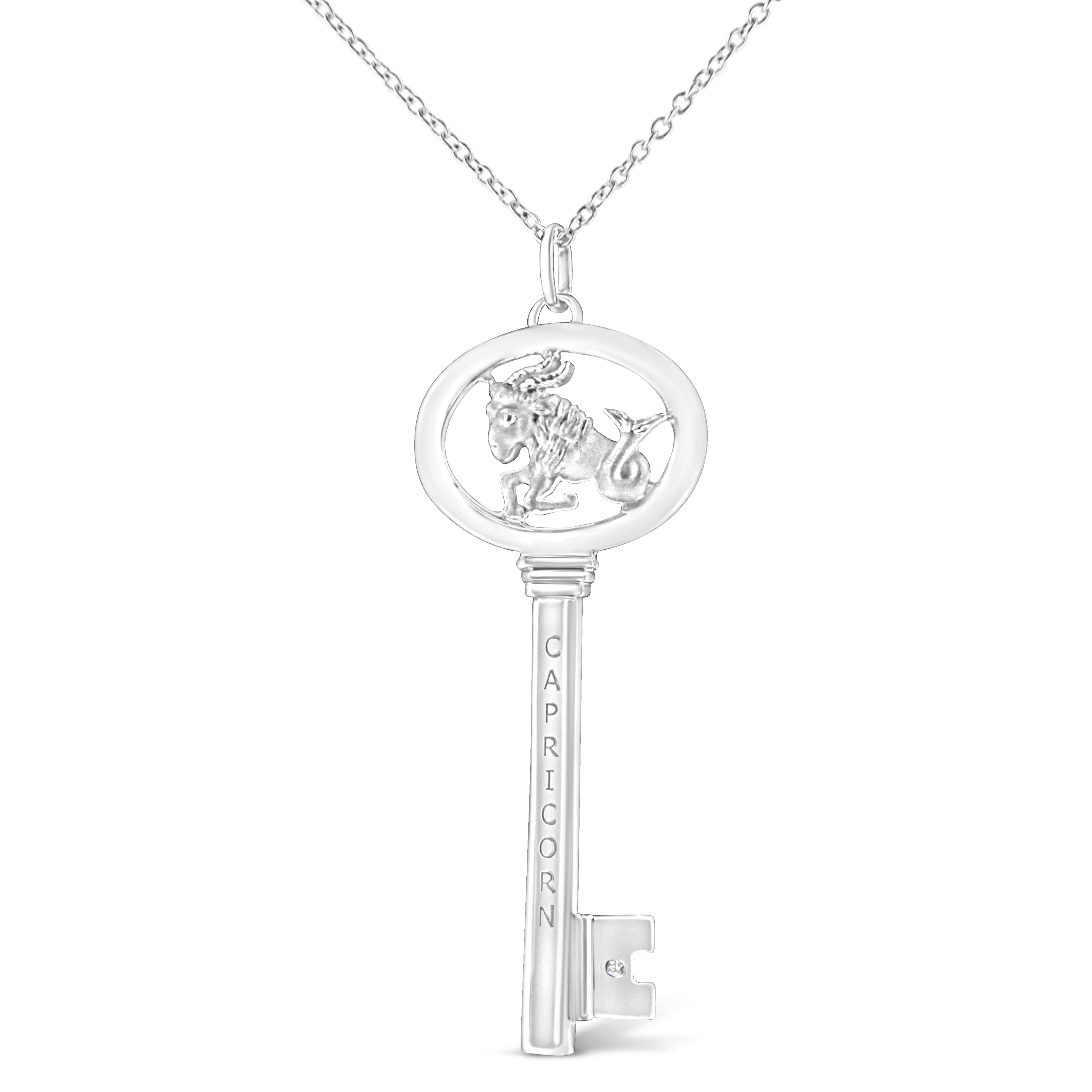 .925 Sterling Silver Diamond Accent Virgo Zodiac Key 18" Pendant Necklace (K-L Color, I1-I2 Clarity) DestGlow