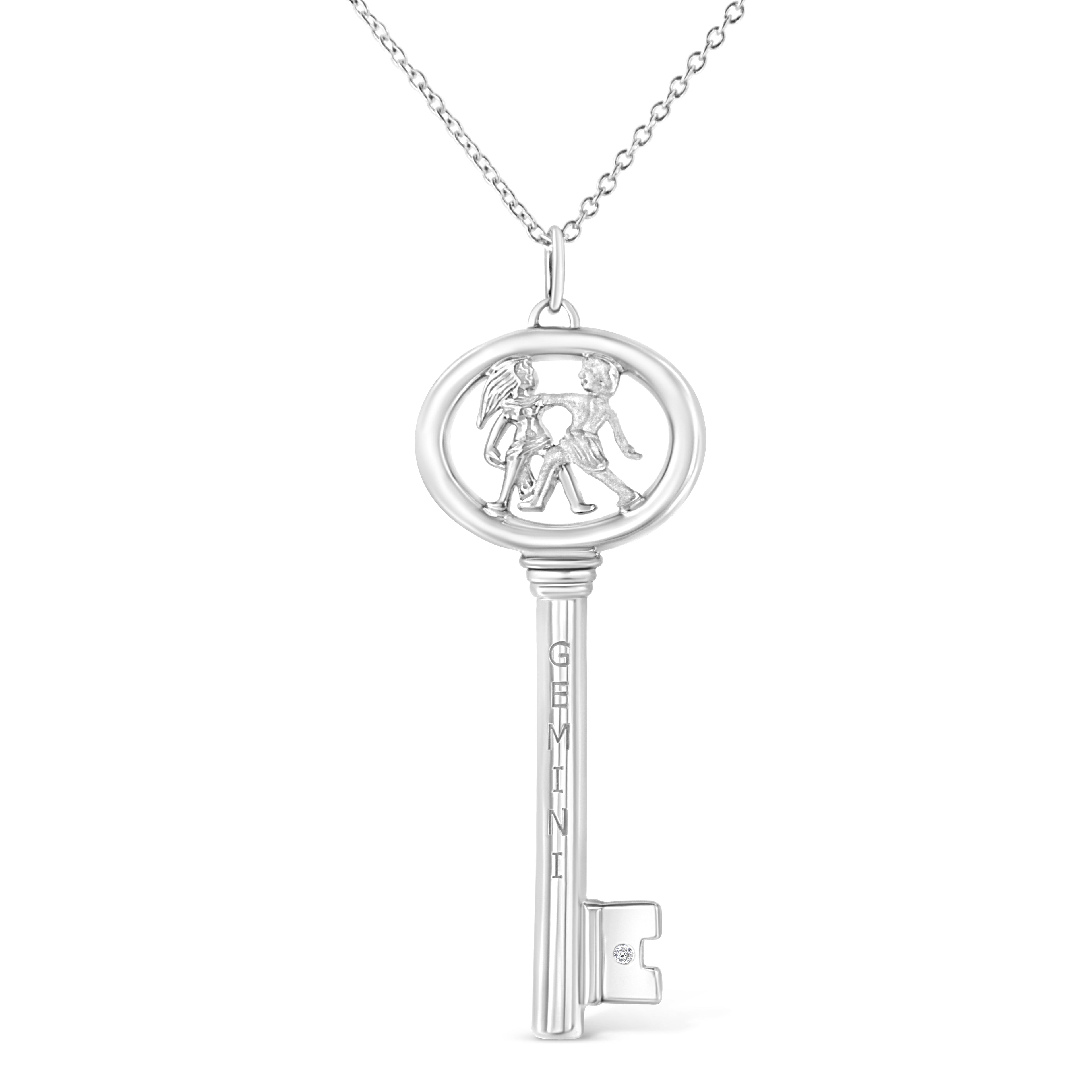 .925 Sterling Silver Diamond Accent Virgo Zodiac Key 18" Pendant Necklace (K-L Color, I1-I2 Clarity) DestGlow