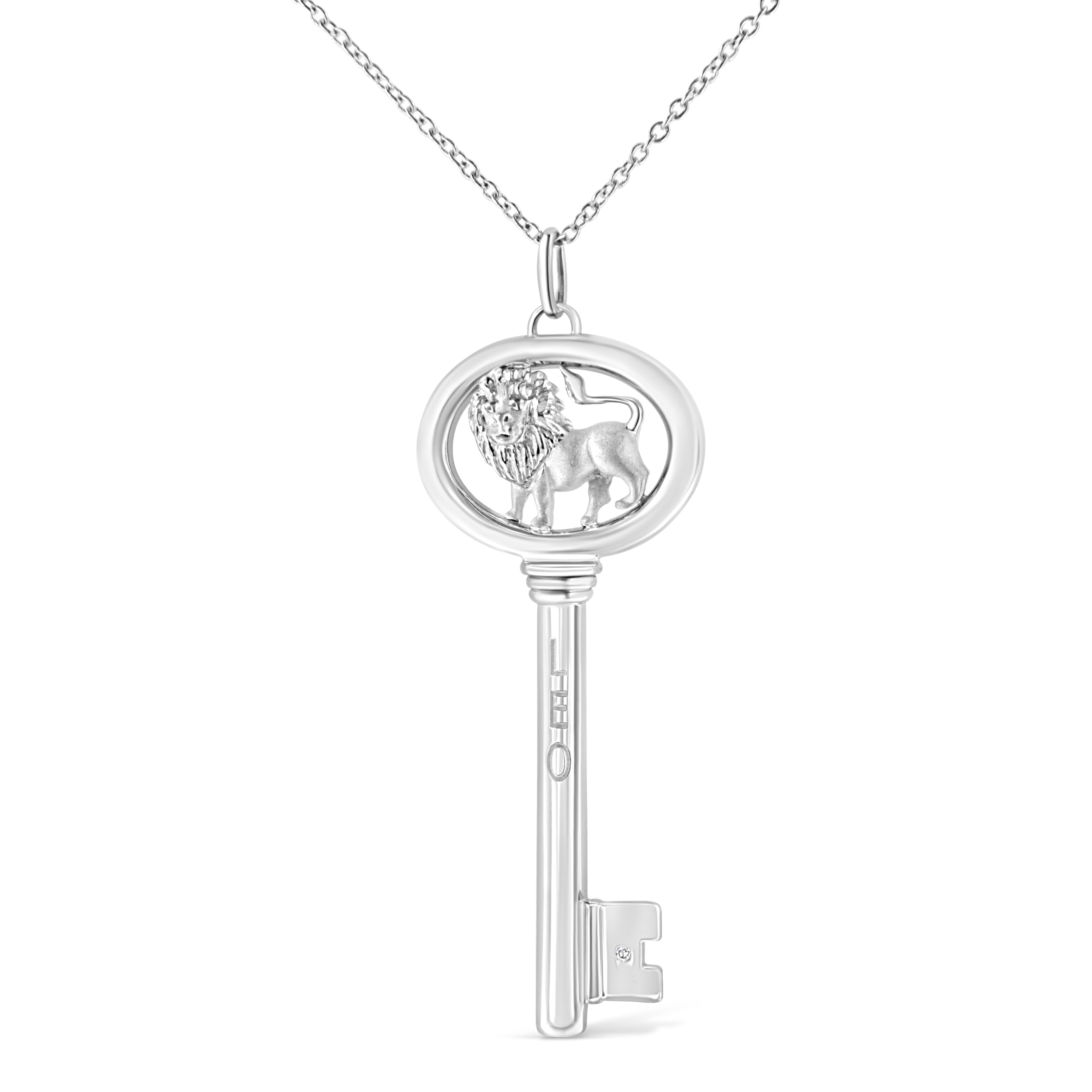 .925 Sterling Silver Diamond Accent Virgo Zodiac Key 18" Pendant Necklace (K-L Color, I1-I2 Clarity) DestGlow