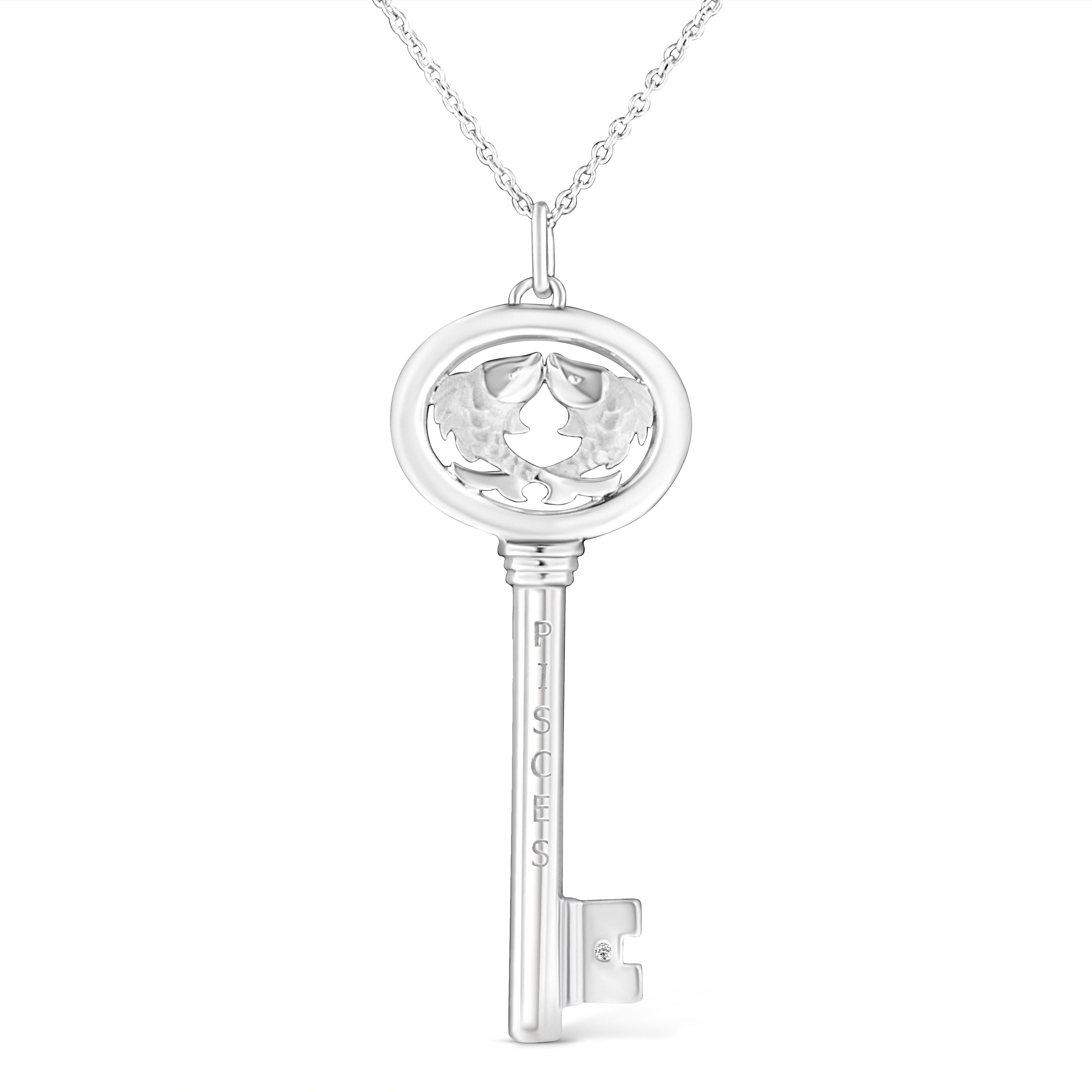 .925 Sterling Silver Diamond Accent Virgo Zodiac Key 18" Pendant Necklace (K-L Color, I1-I2 Clarity) DestGlow