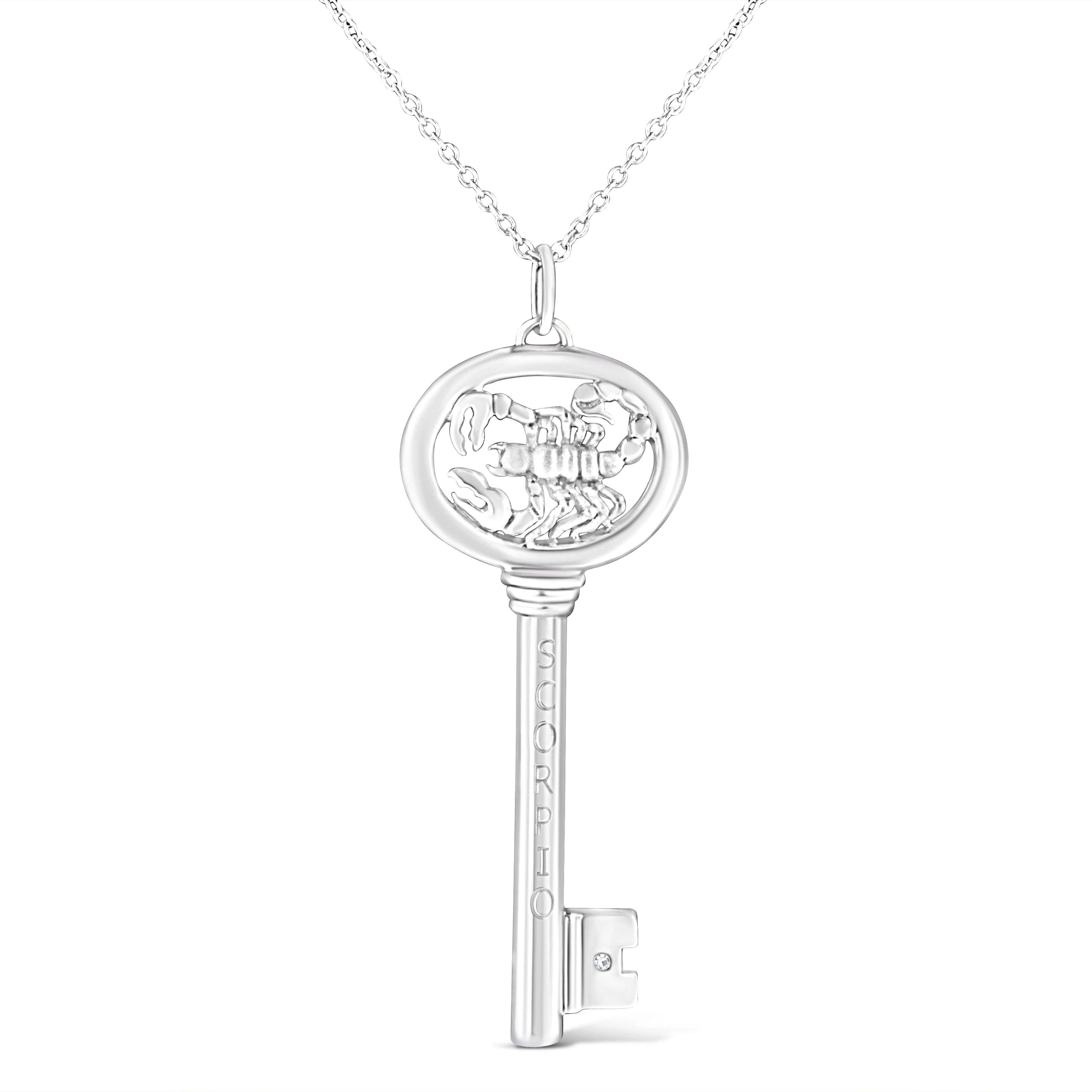 .925 Sterling Silver Diamond Accent Virgo Zodiac Key 18" Pendant Necklace (K-L Color, I1-I2 Clarity) DestGlow