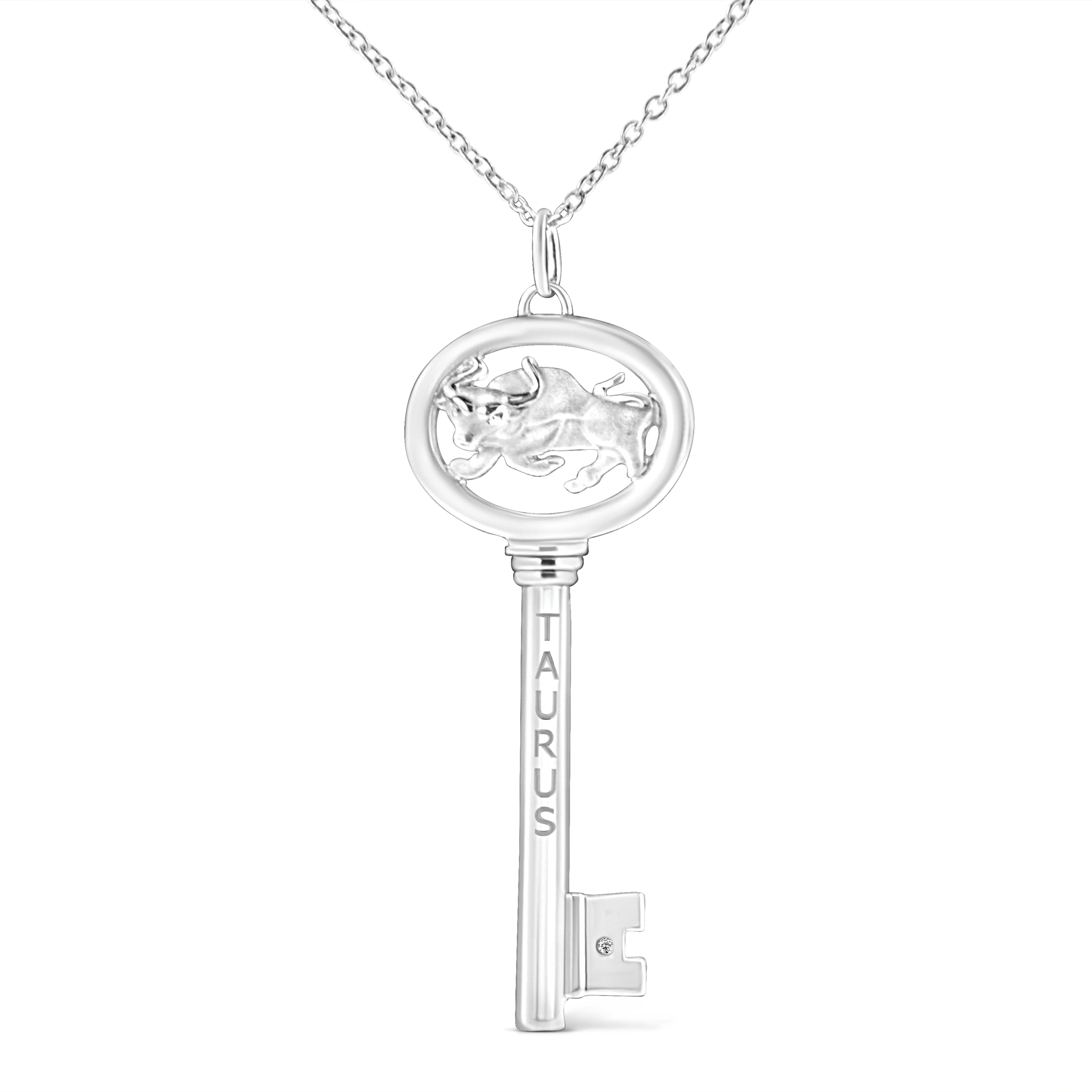 .925 Sterling Silver Diamond Accent Virgo Zodiac Key 18" Pendant Necklace (K-L Color, I1-I2 Clarity) DestGlow