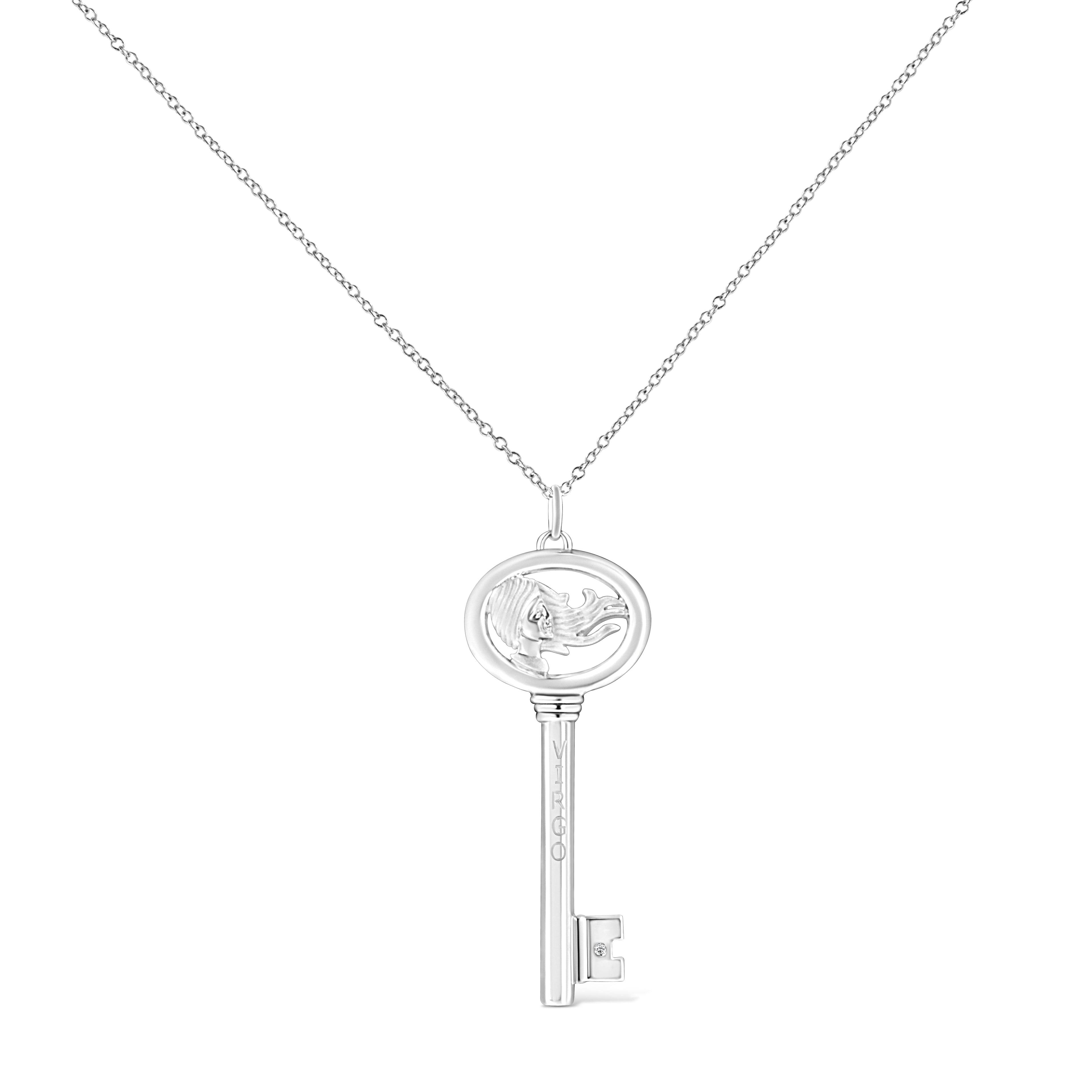 .925 Sterling Silver Diamond Accent Virgo Zodiac Key 18" Pendant Necklace (K-L Color, I1-I2 Clarity) DestGlow