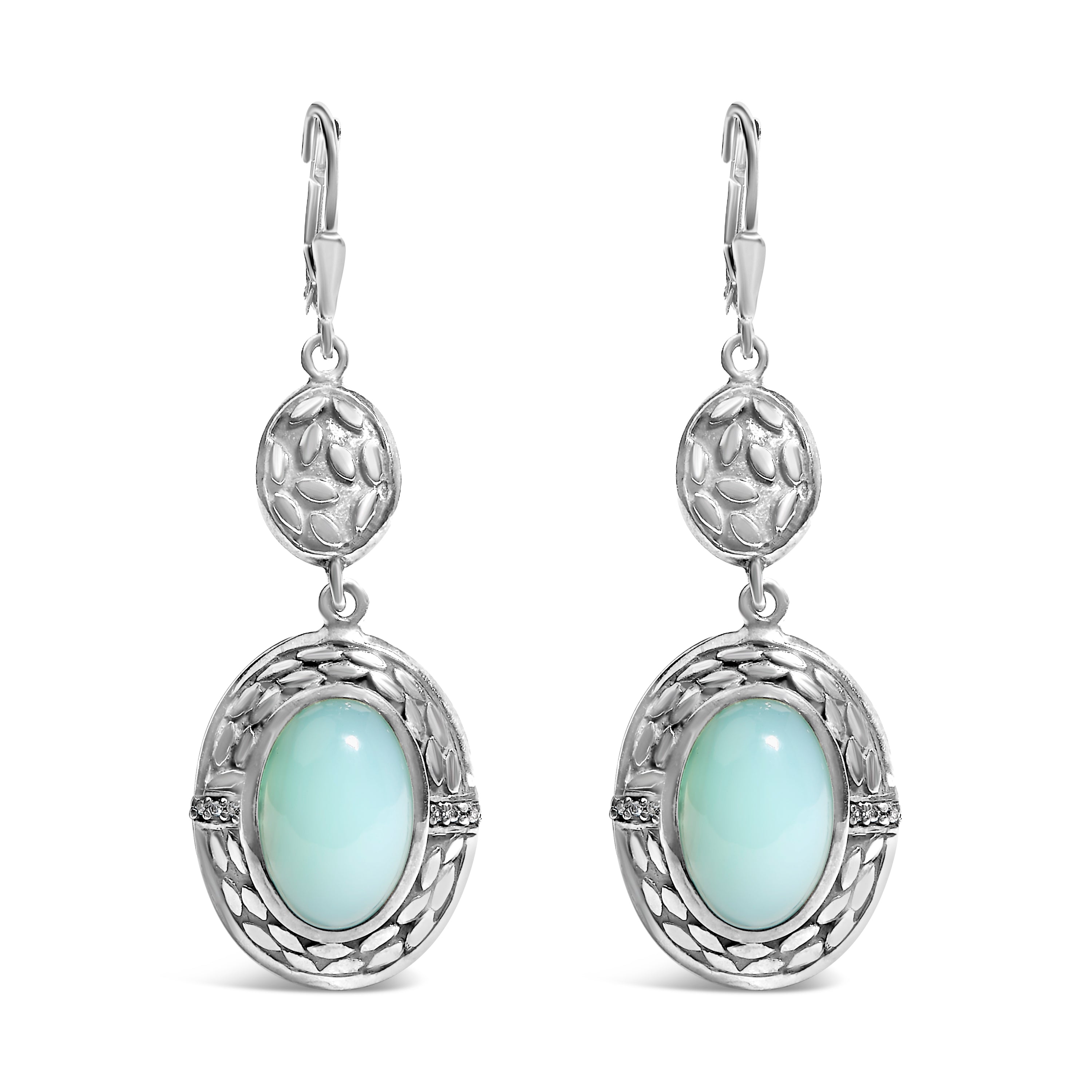 .925 Sterling Silver Chalcedony Diamond Accent Drop and Dangle Earring (K-L Color, I1-I2 Clarity) DestGlow