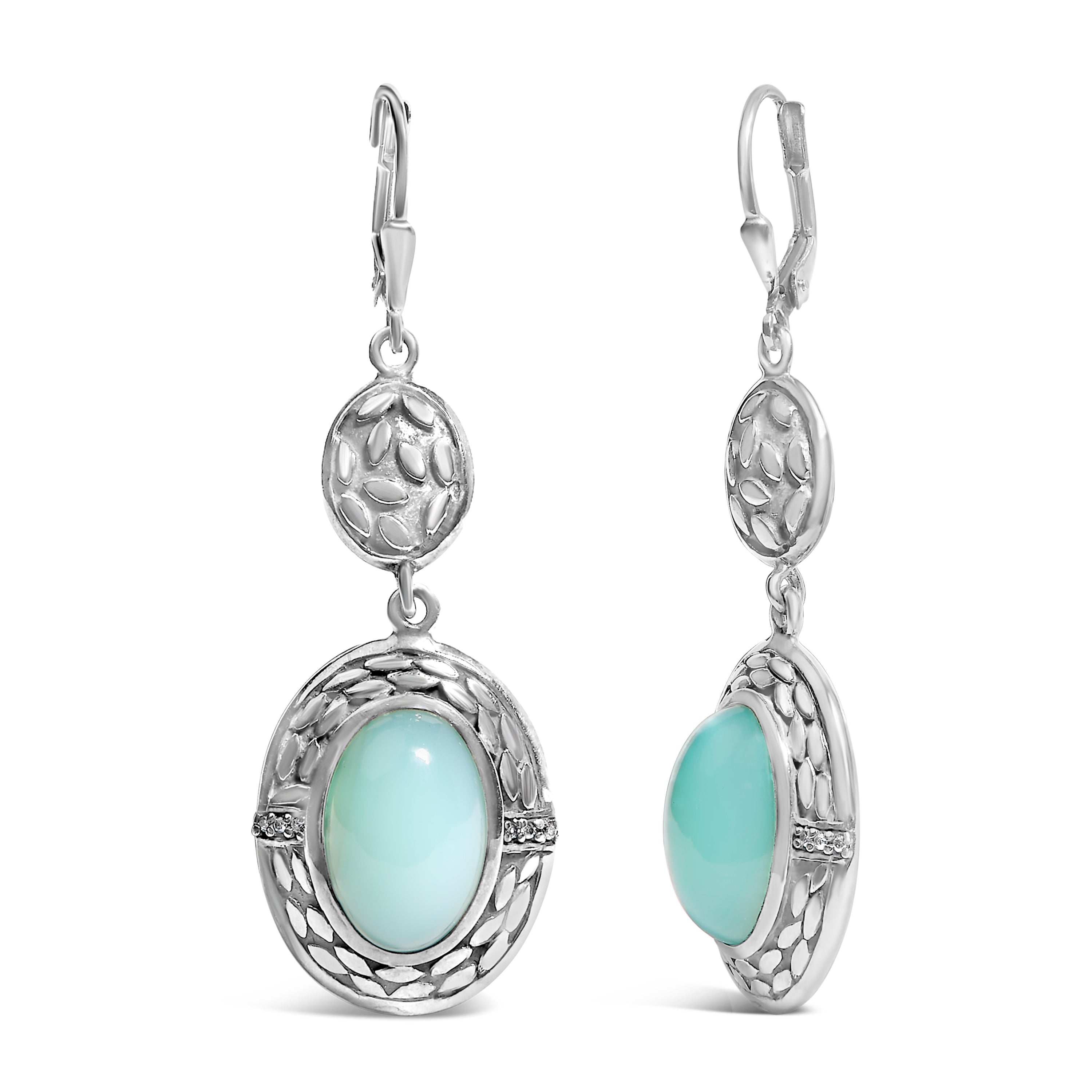 .925 Sterling Silver Chalcedony Diamond Accent Drop and Dangle Earring (K-L Color, I1-I2 Clarity) DestGlow