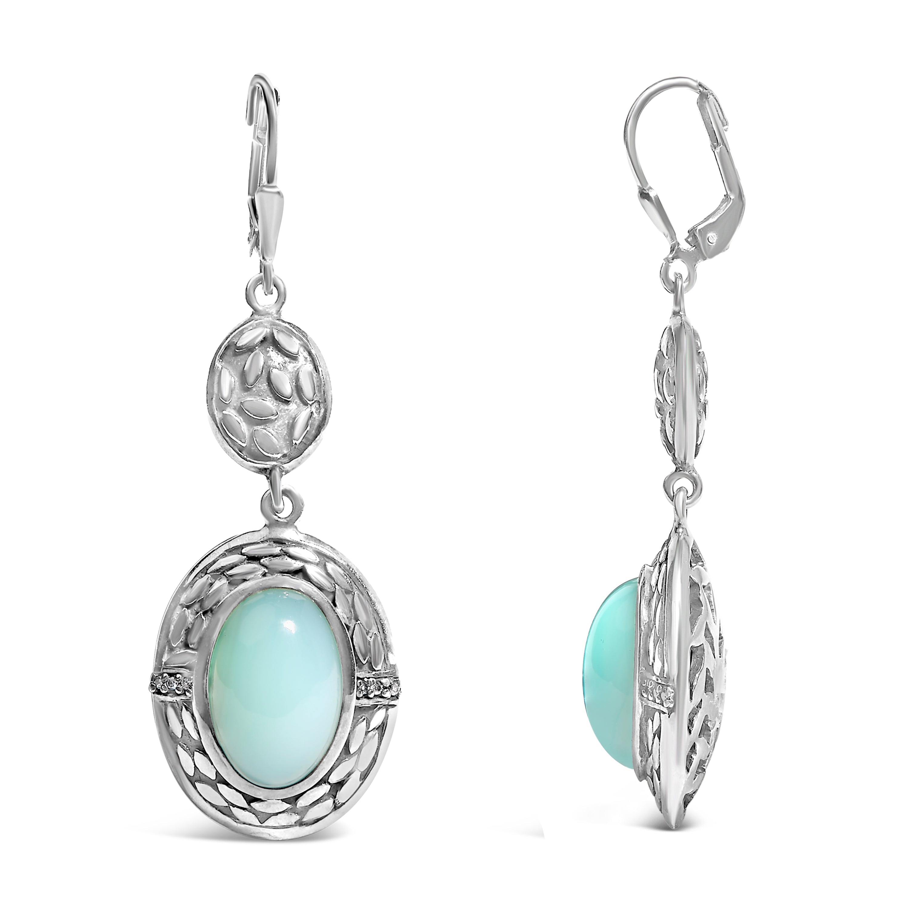 .925 Sterling Silver Chalcedony Diamond Accent Drop and Dangle Earring (K-L Color, I1-I2 Clarity) DestGlow