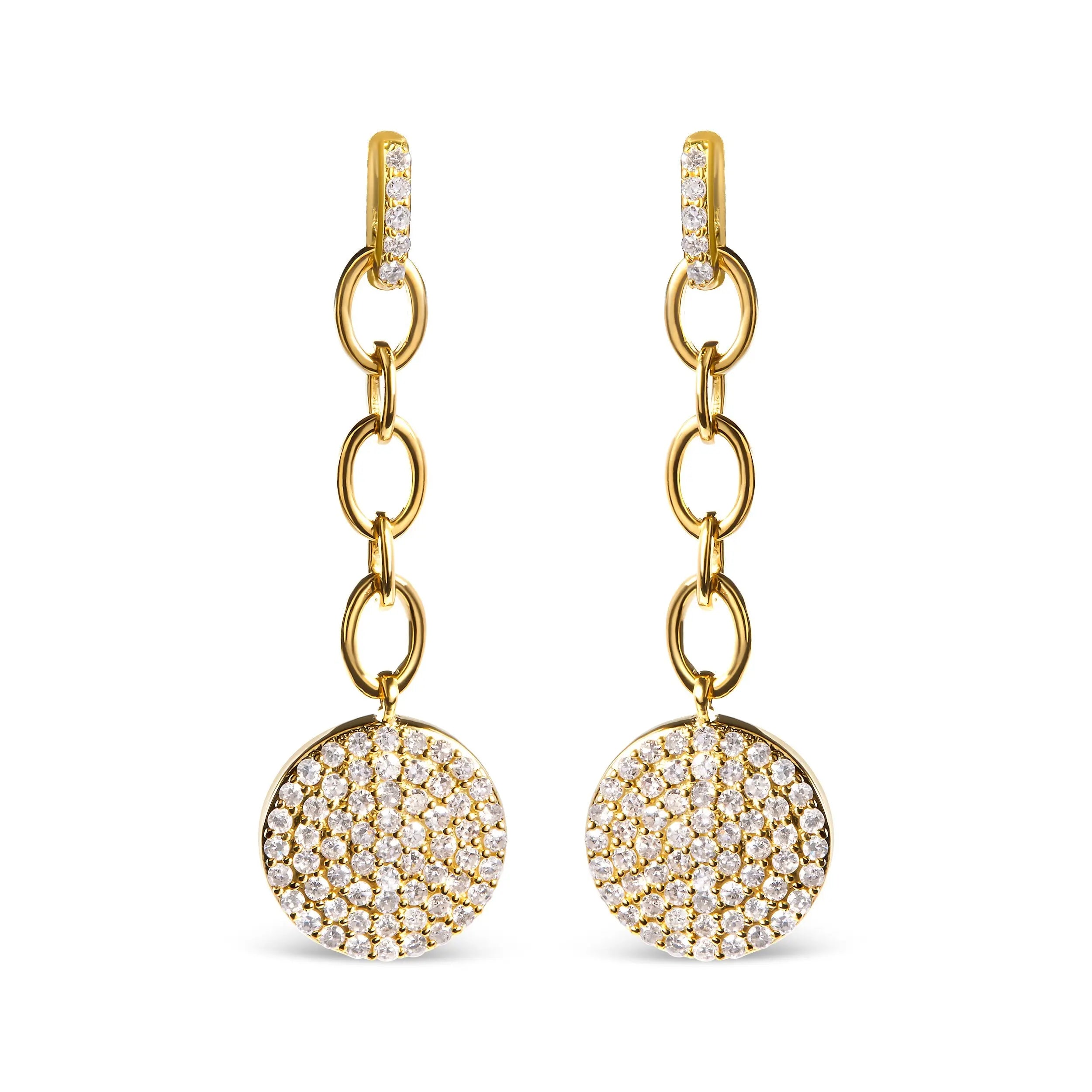 14K Yellow Gold 1.0 Cttw Diamond Chain Cluster Dangle Chain Earrings (I-J Color, I1-I2 Clarity)