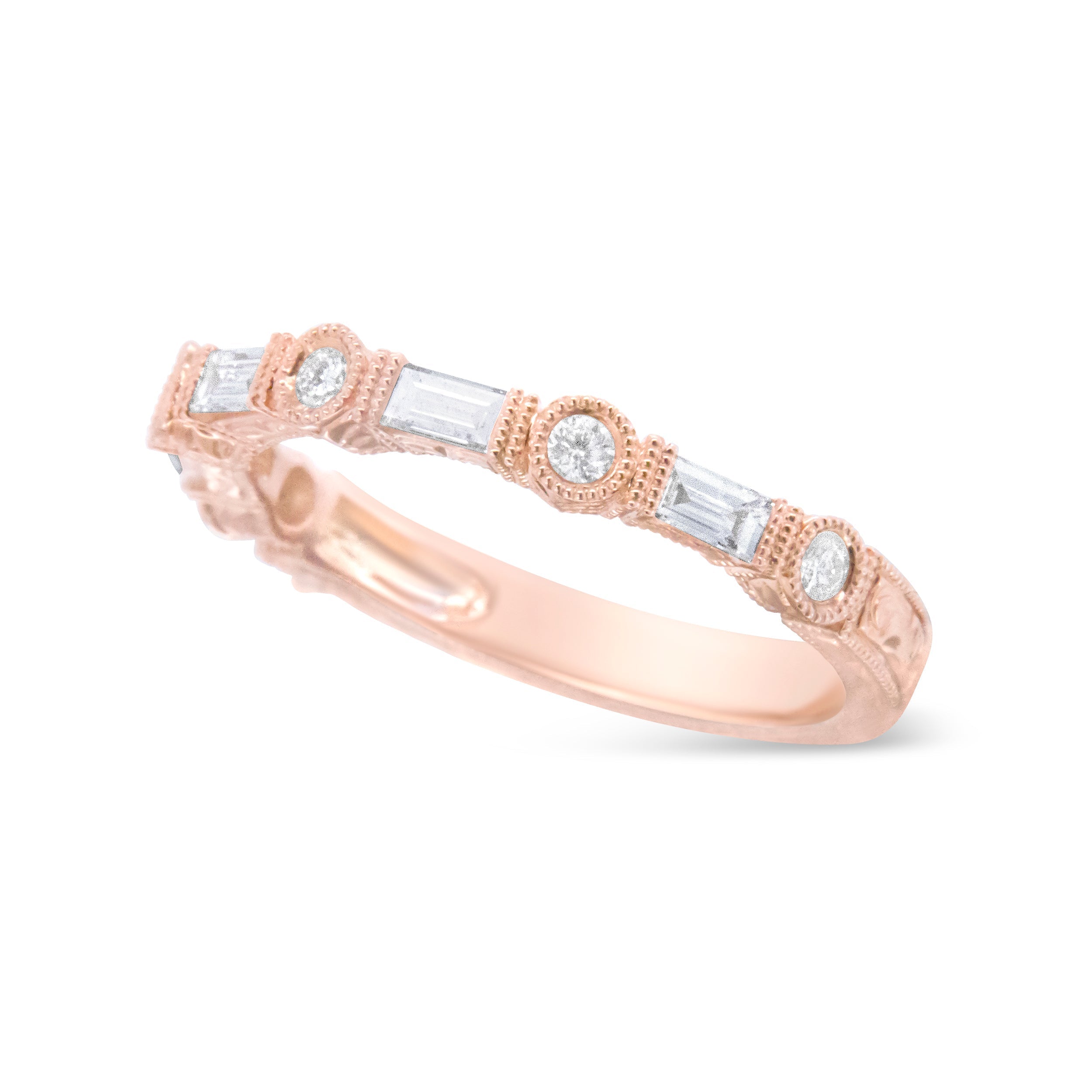 14K Rose Gold 3/8 Cttw Baguette and Round Diamond Bridal Band - (H-I Color, VS1-VS2 Clarity) - Size 6.75 DestGlow