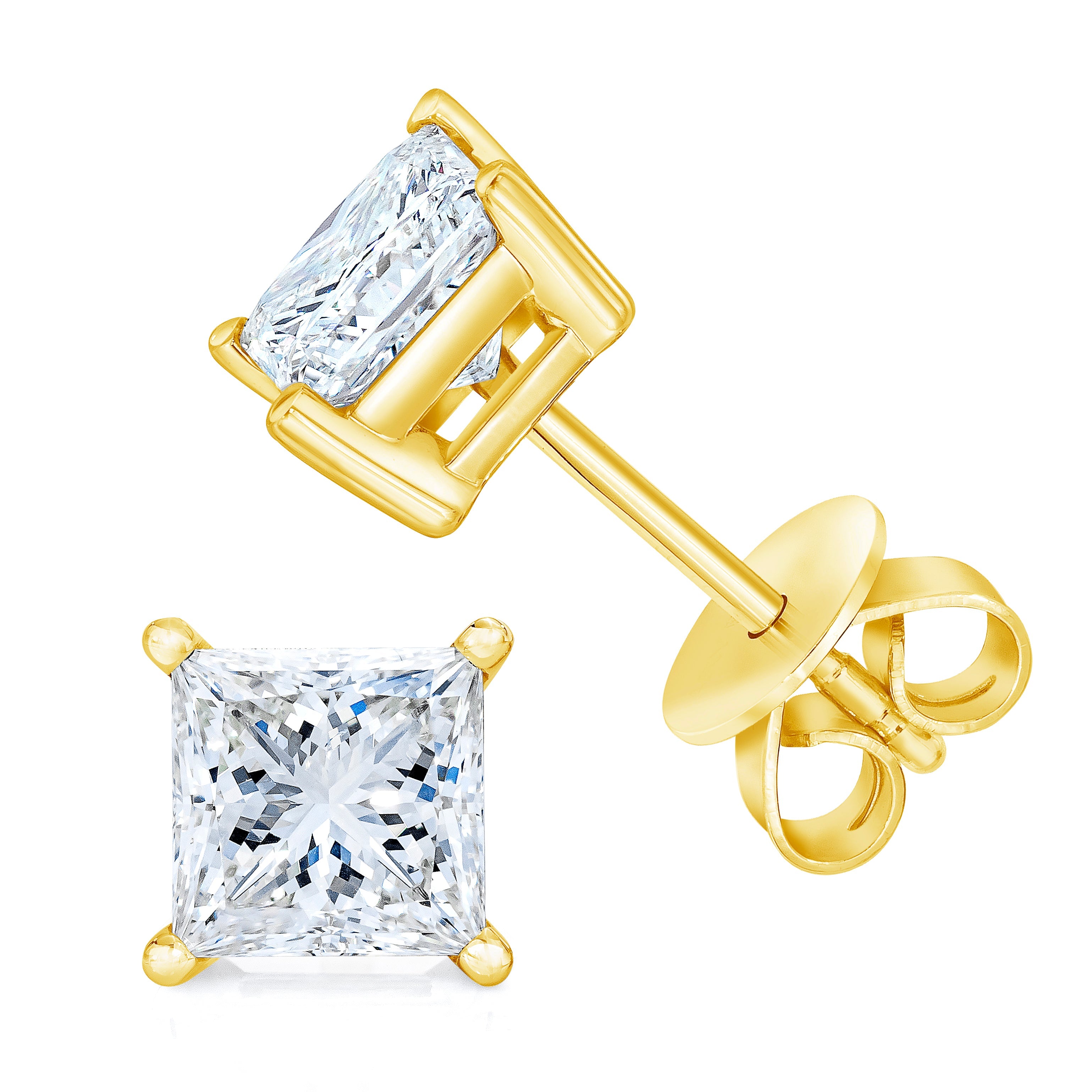 14K Yellow Gold 1.00 Cttw Princess-Cut Square Near Colorless Diamond Classic 4-Prong Solitaire Stud Earrings (J-K Color, I1-I2 Clarity) DestGlow