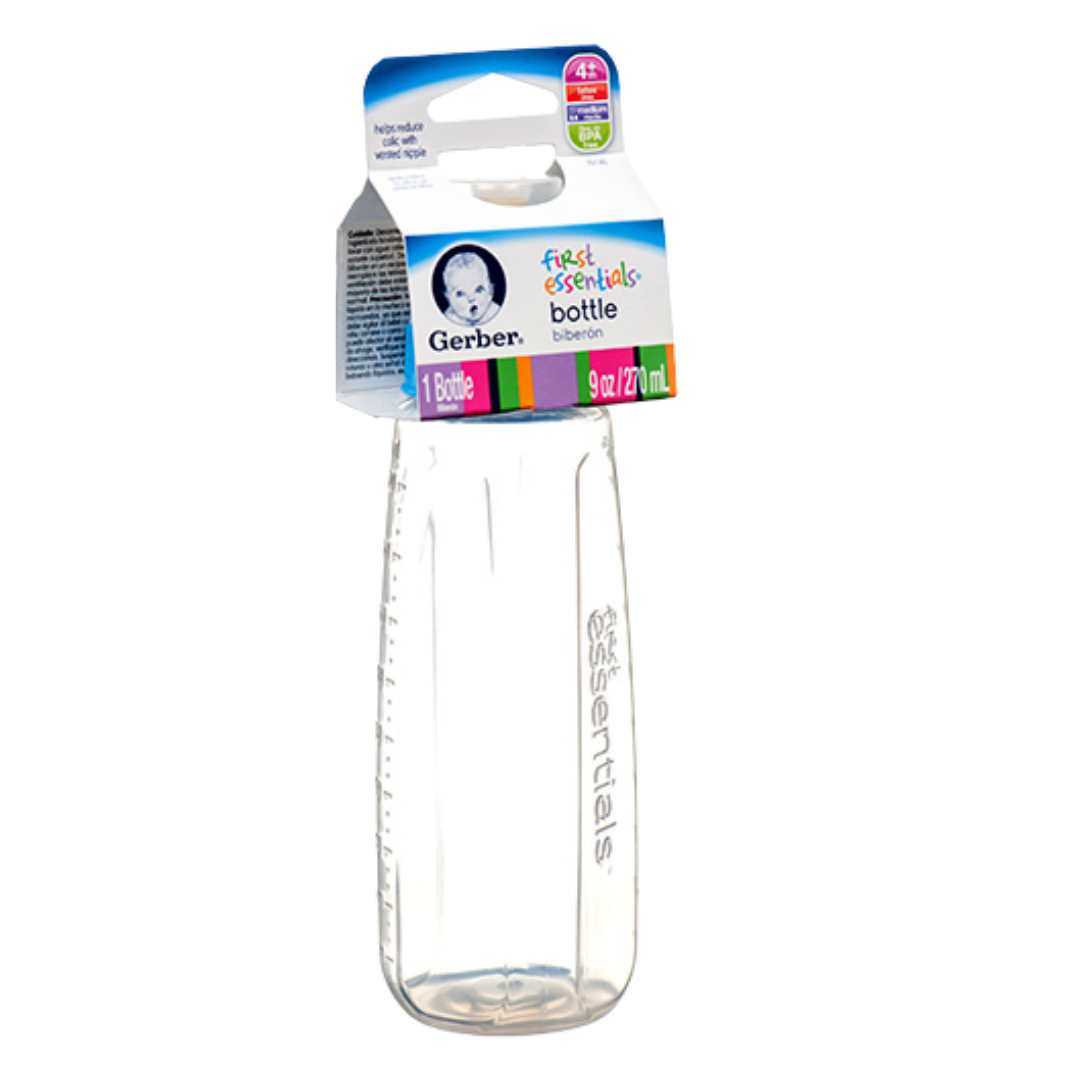 Gerber First Essentials Clear Baby Bottle with Vented Nipple (9oz) DestGlow