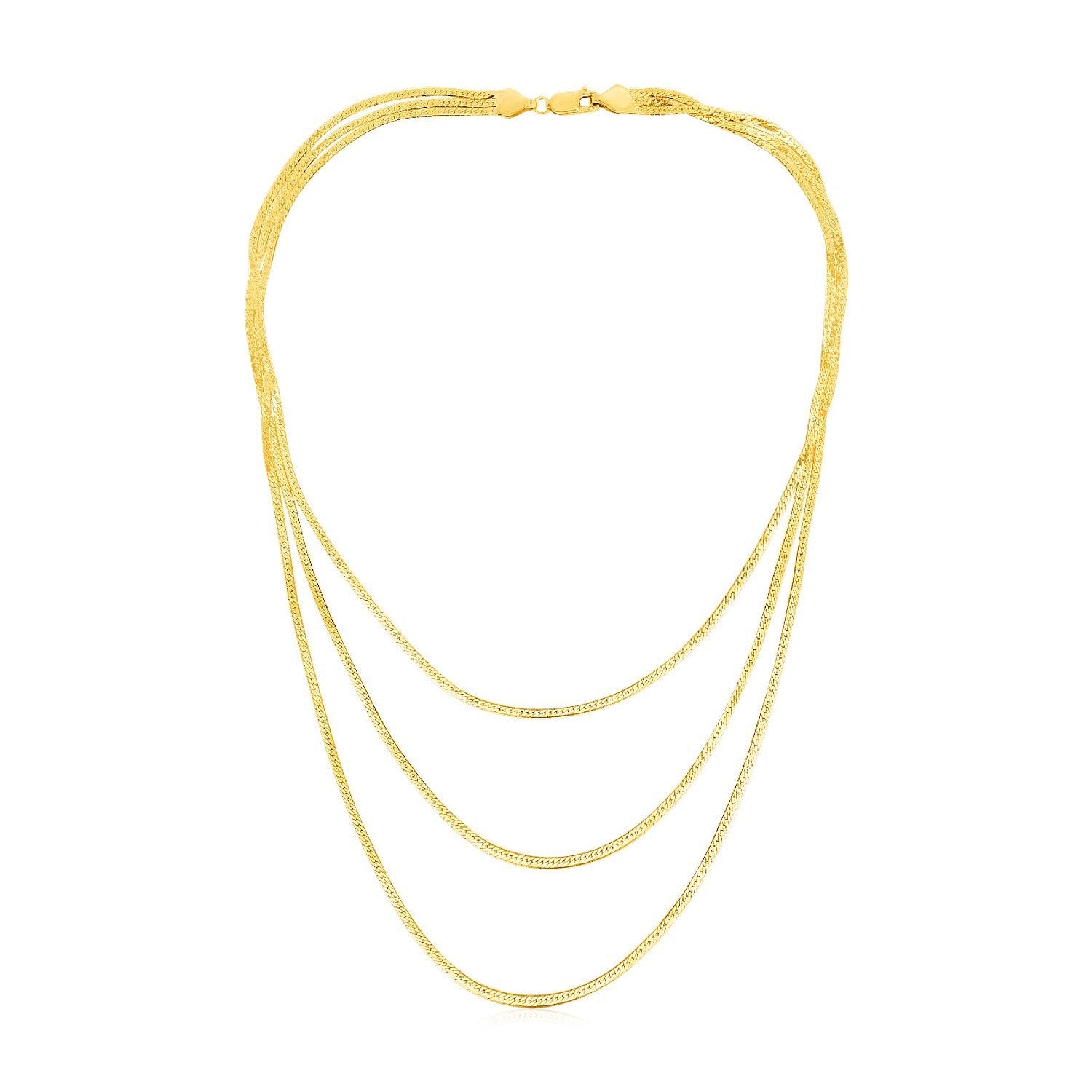 14k Yellow Gold Three Strand Herringbone Chain Necklace by Bids.com
