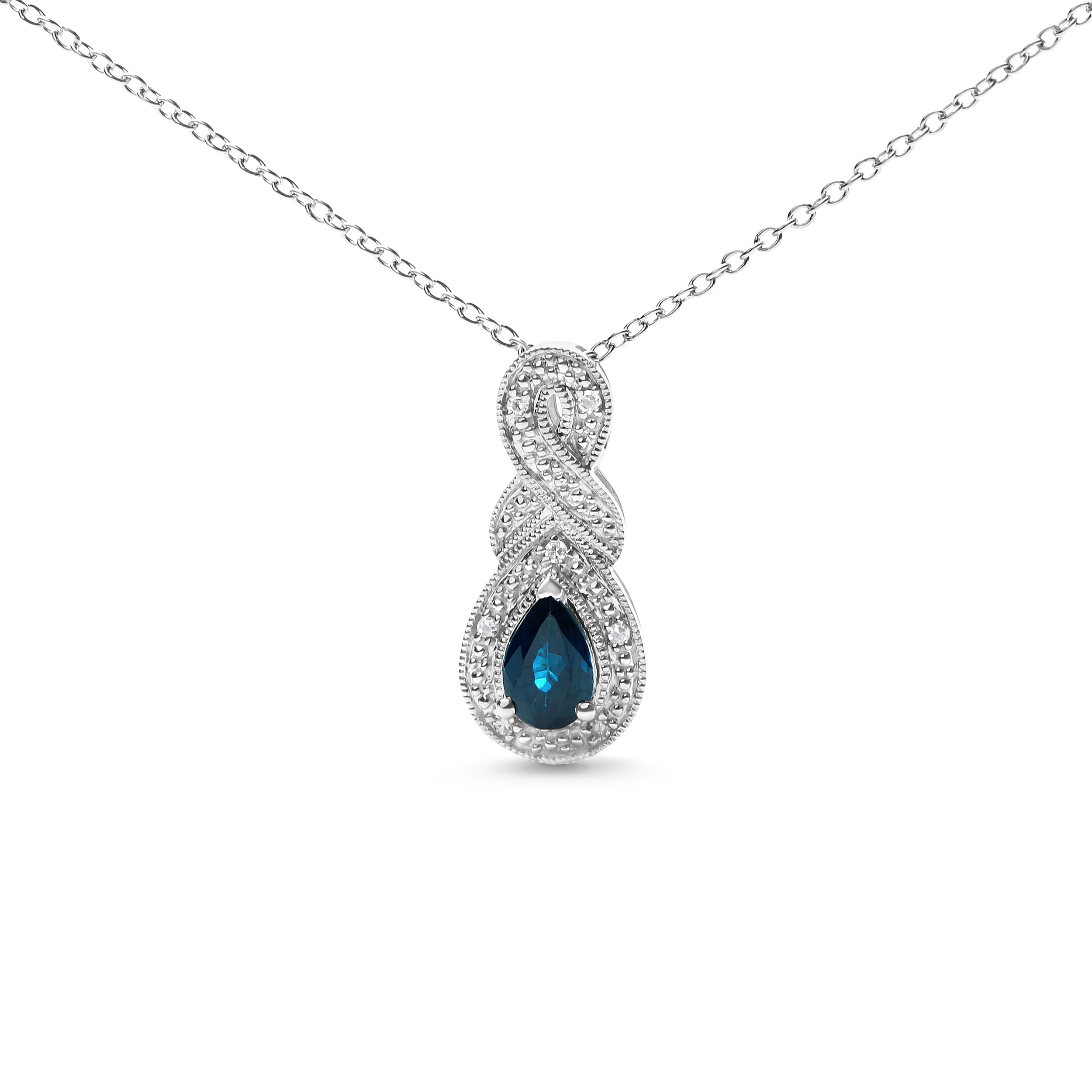 .925 Sterling Silver 6x4mm Pear Sapphire and Diamond Accent Infinity Drop 18" Pendant Necklace (H-I Color, SI1-SI2 Clarity) DestGlow