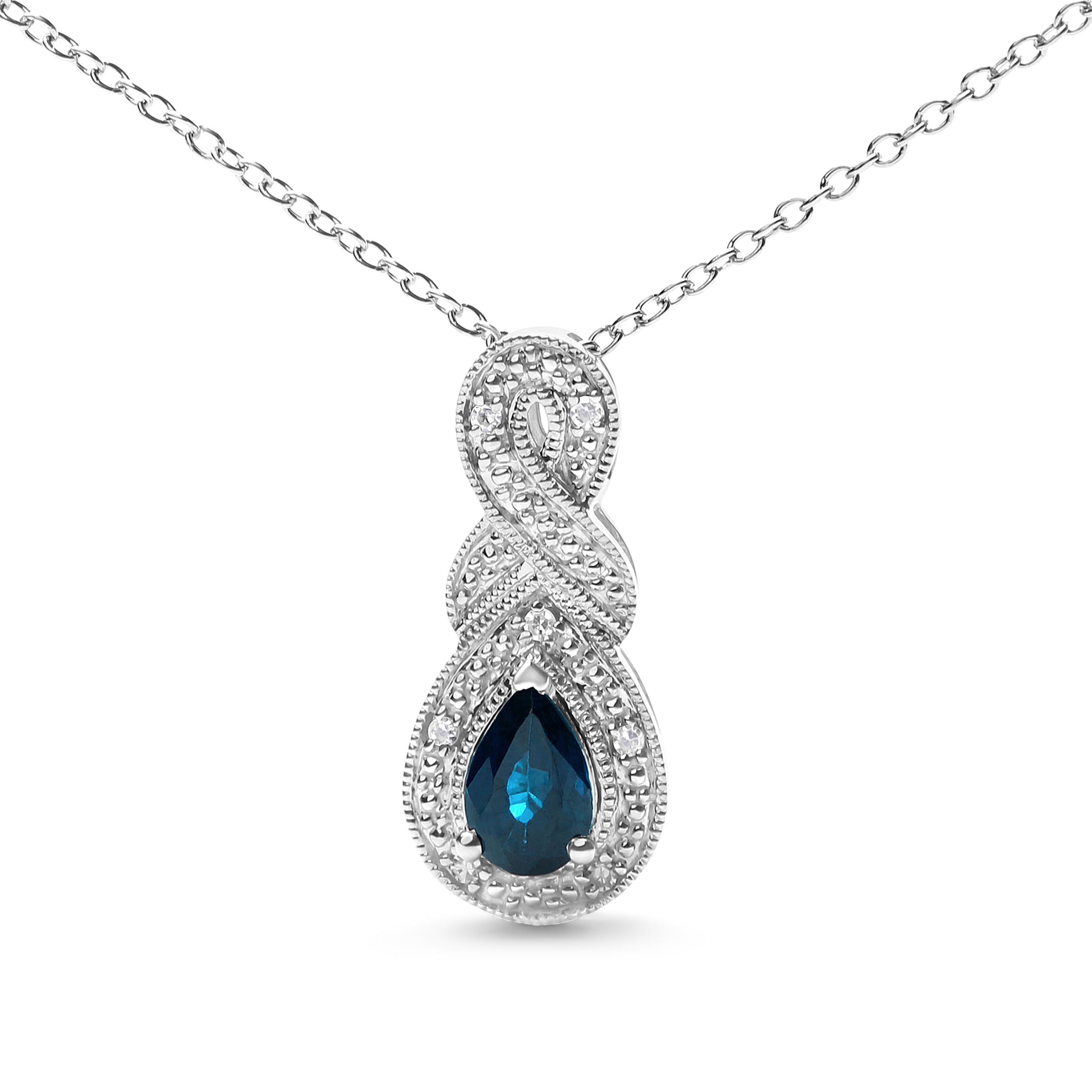 .925 Sterling Silver 6x4mm Pear Sapphire and Diamond Accent Infinity Drop 18" Pendant Necklace (H-I Color, SI1-SI2 Clarity) DestGlow
