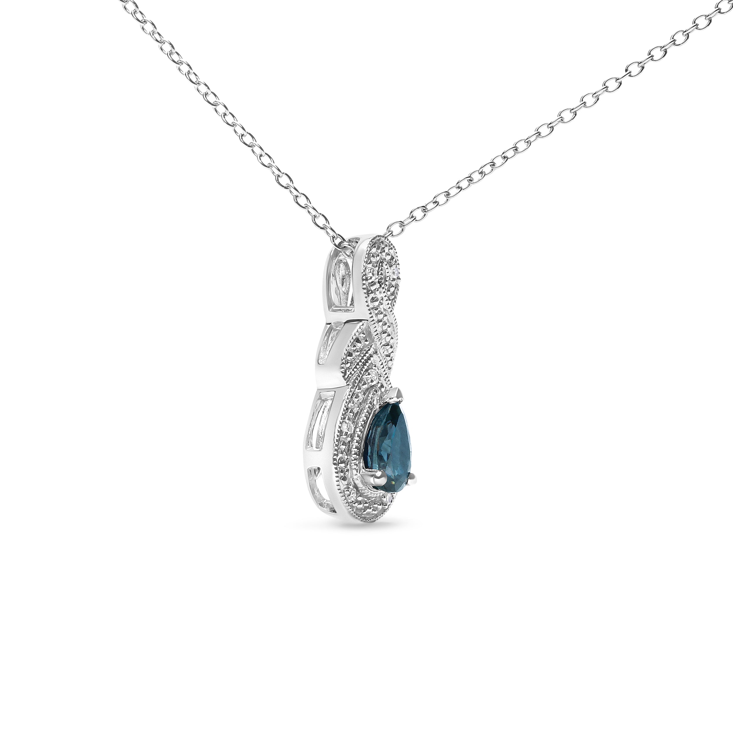 .925 Sterling Silver 6x4mm Pear Sapphire and Diamond Accent Infinity Drop 18" Pendant Necklace (H-I Color, SI1-SI2 Clarity) DestGlow