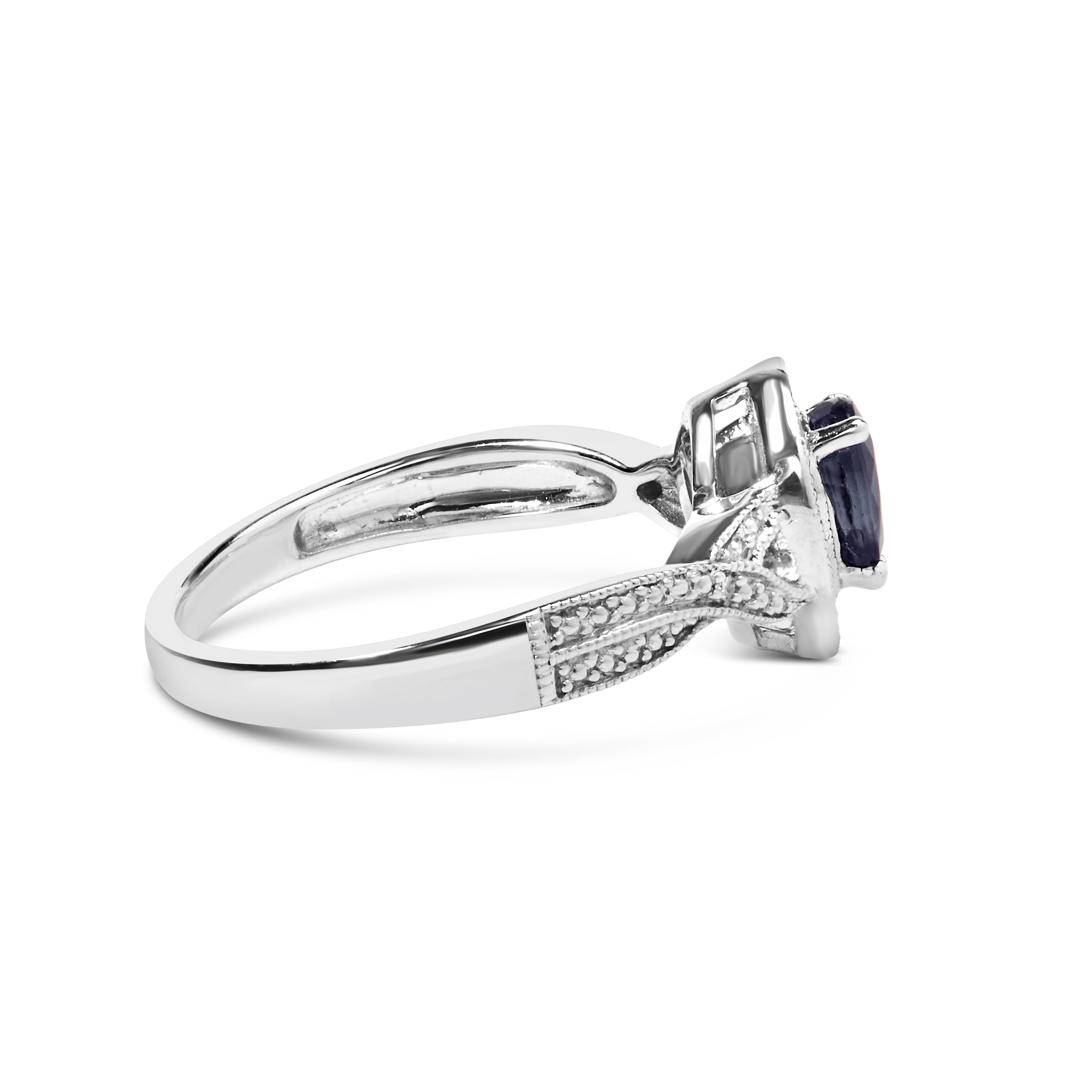 .925 Sterling Silver 6x4mm Pear Sapphire Gemstone with Diamond Accent Fashion Halo Ring (H-I Color, SI1-SI2 Clarity) - Size 7 DestGlow