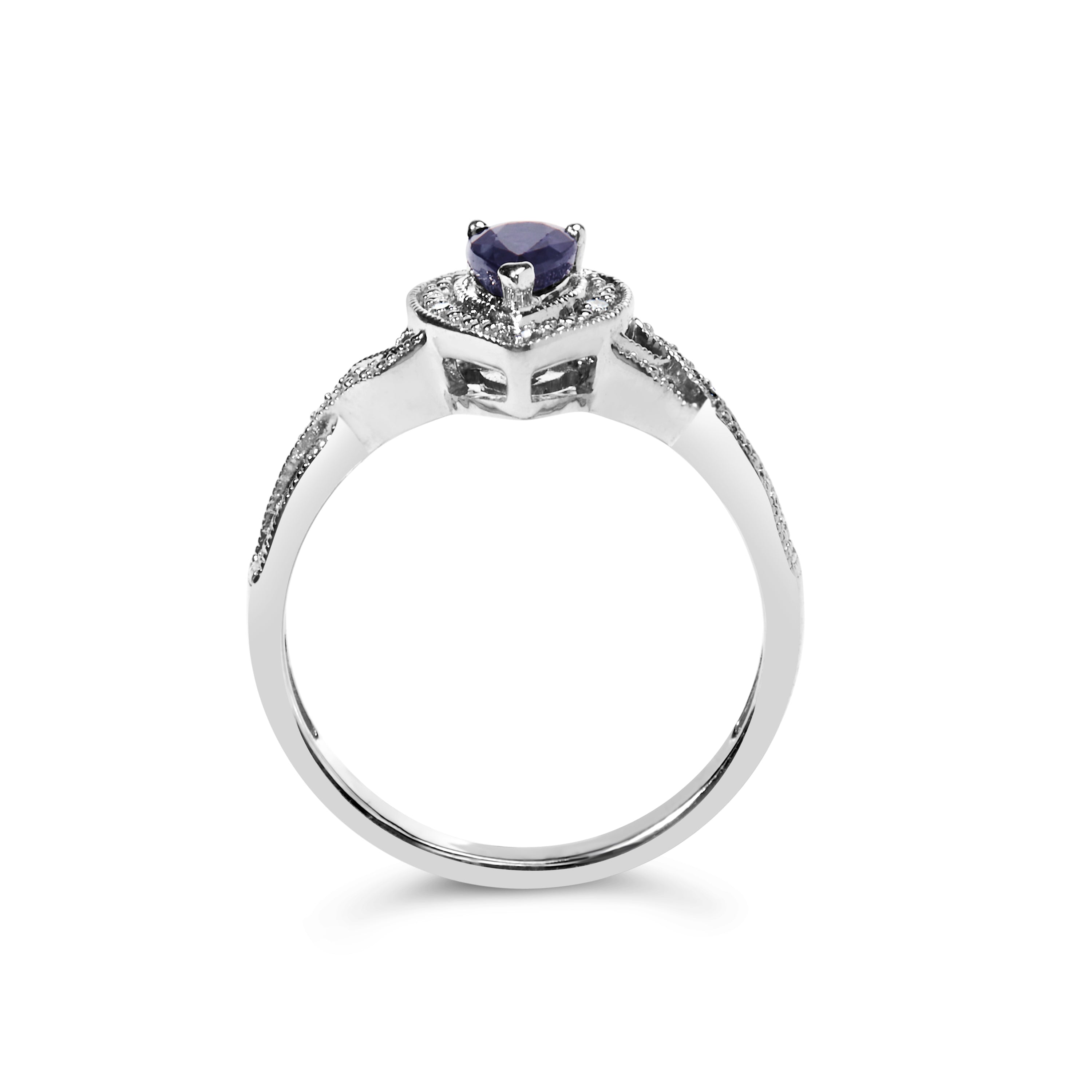 .925 Sterling Silver 6x4mm Pear Sapphire Gemstone with Diamond Accent Fashion Halo Ring (H-I Color, SI1-SI2 Clarity) - Size 7 DestGlow