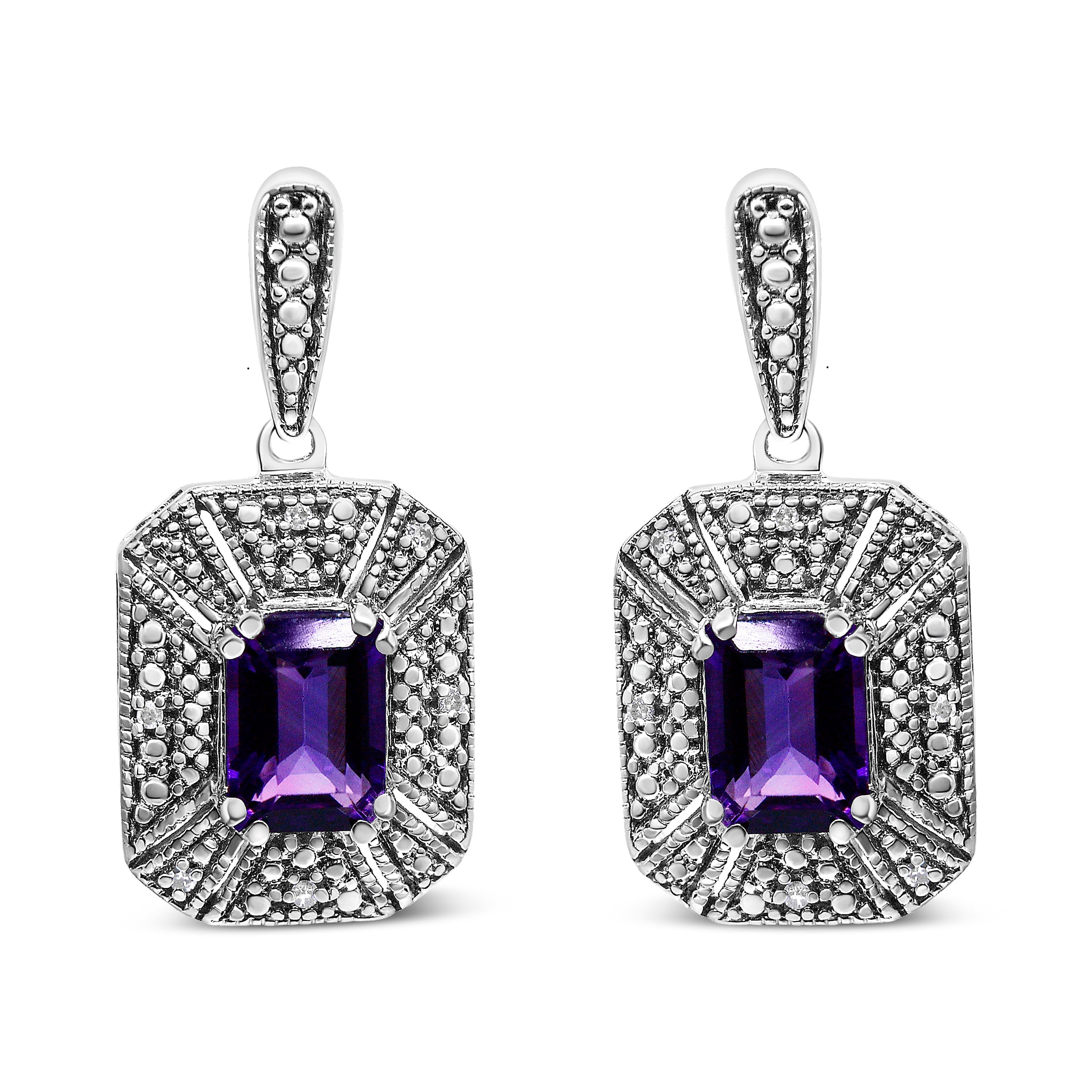 .925 Sterling Silver Diamond Accent and 7x5mm Purple Amethyst Stud Earrings (I-J Color, I2-I3 Clarity) DestGlow