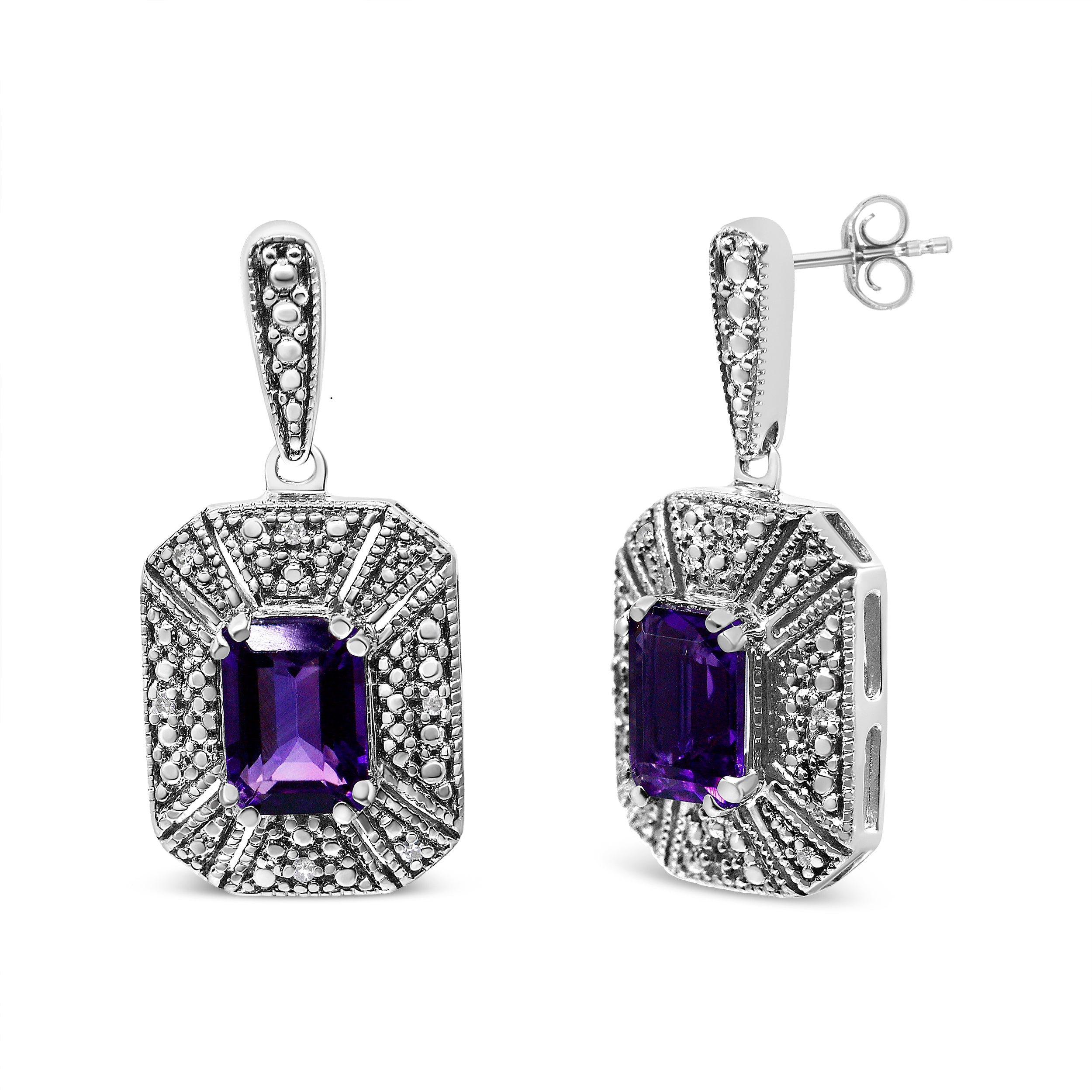 .925 Sterling Silver Diamond Accent and 7x5mm Purple Amethyst Stud Earrings (I-J Color, I2-I3 Clarity) DestGlow
