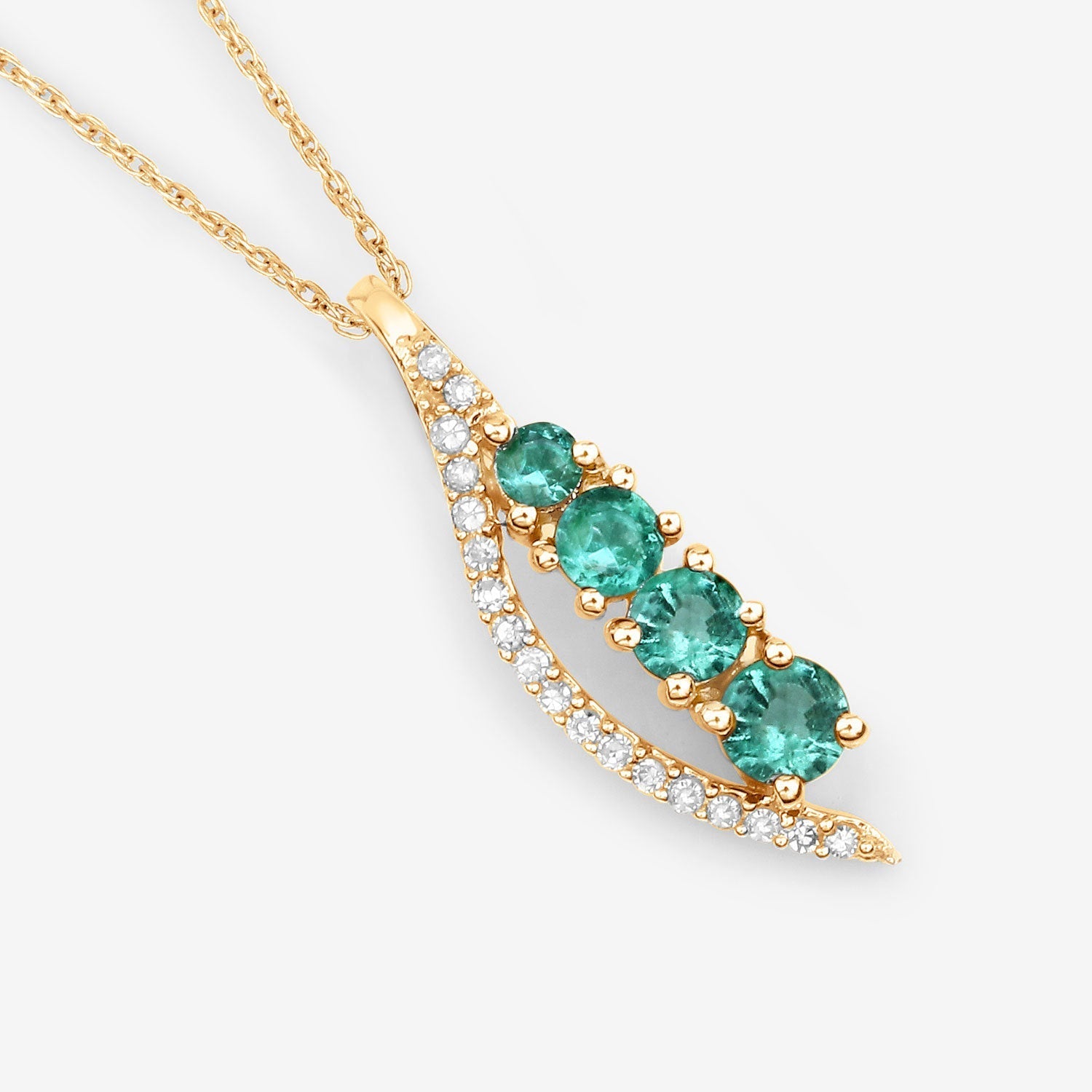 0.34 Carat Genuine Zambian Emerald and White Diamond 14K Yellow Gold Pendant DestGlow