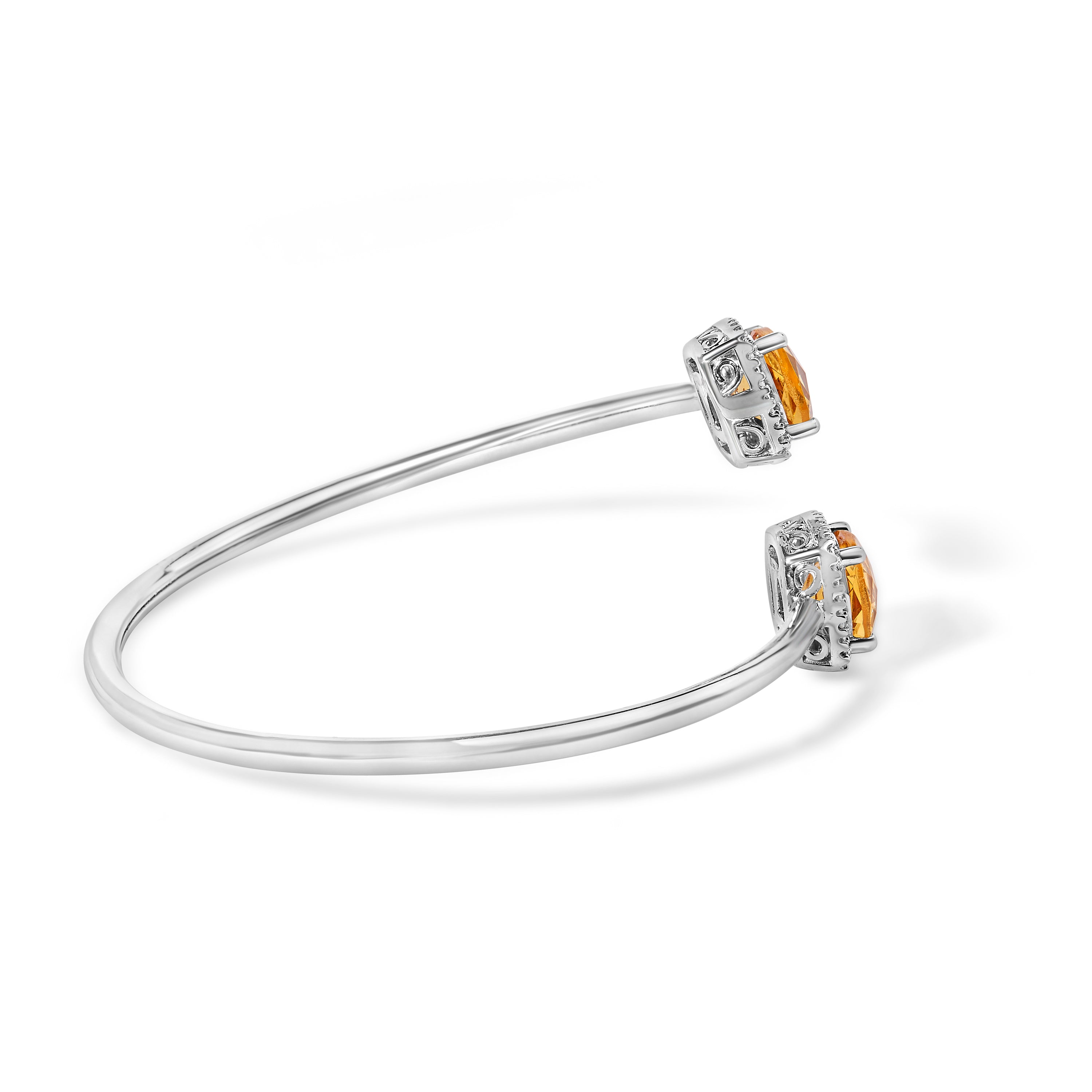 .925 Sterling Silver 8mm Cushion Cut Yellow Citrine Gemstone and Diamond Accent Split Bypass Bangle Bracelet (H-I Color, SI1-SI2 Clarity) - Fits up to 7.75" Inches DestGlow