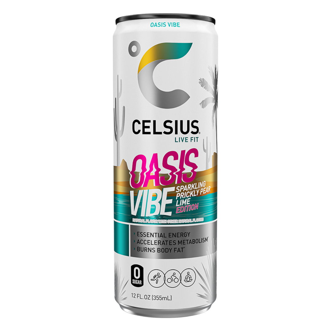 Celsius Vibe Oasis Vibe Prickly Pear Lime Sparkling Energy Drink (12oz) DestGlow