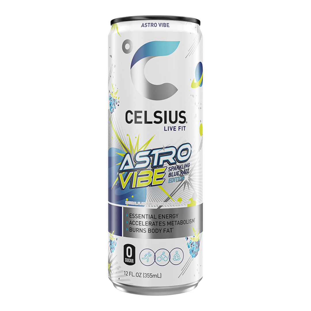 Celsius Vibe Astro Vibe Blue Razz Sparkling Energy Drink (12oz) DestGlow
