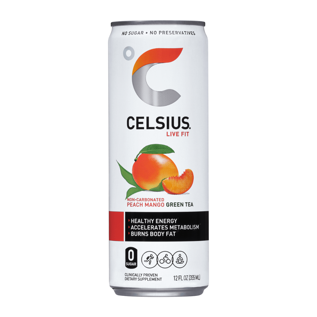 Celsius Live Fit Peach Mango Green Tea Non-Carbonated Energy Drink (12oz) DestGlow