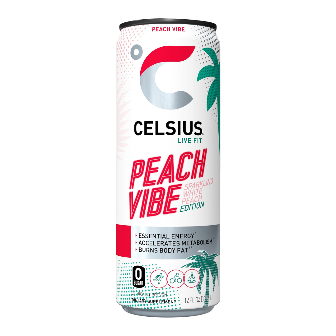 Celsius Live Fit Peach Vibe White Peach Sparkling Energy Drink (12oz) DestGlow