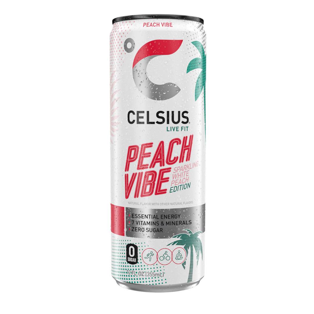 Celsius Peach Vibe Sparkling White Peach Energy Drink (12oz) DestGlow