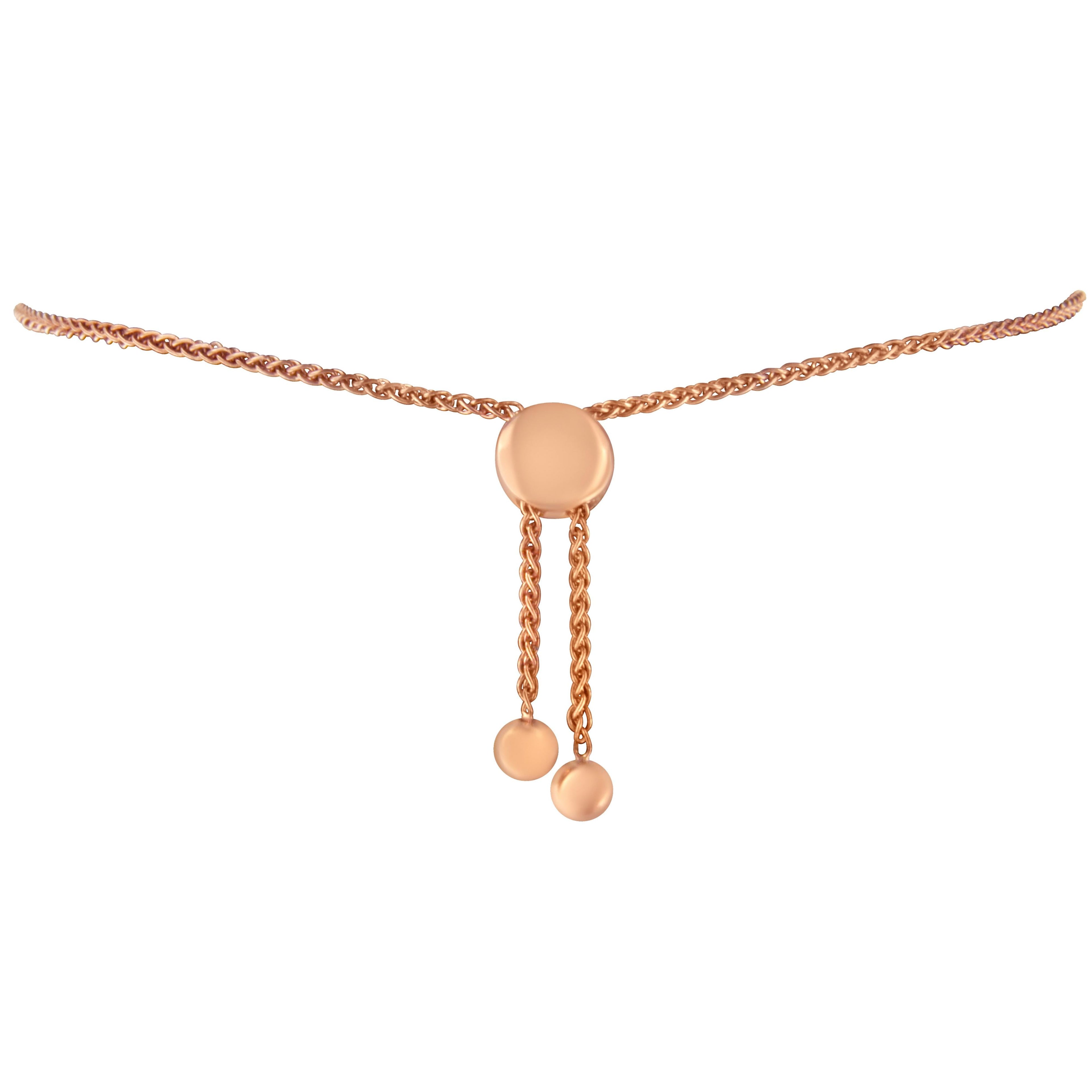14K Rose Gold Plated .925 Sterling Silver Diamond Accent Circle and Heart Link Adjustable 6â€-10†Bolo Bracelet (I-J Color, I3 Clarity) by Bids.com