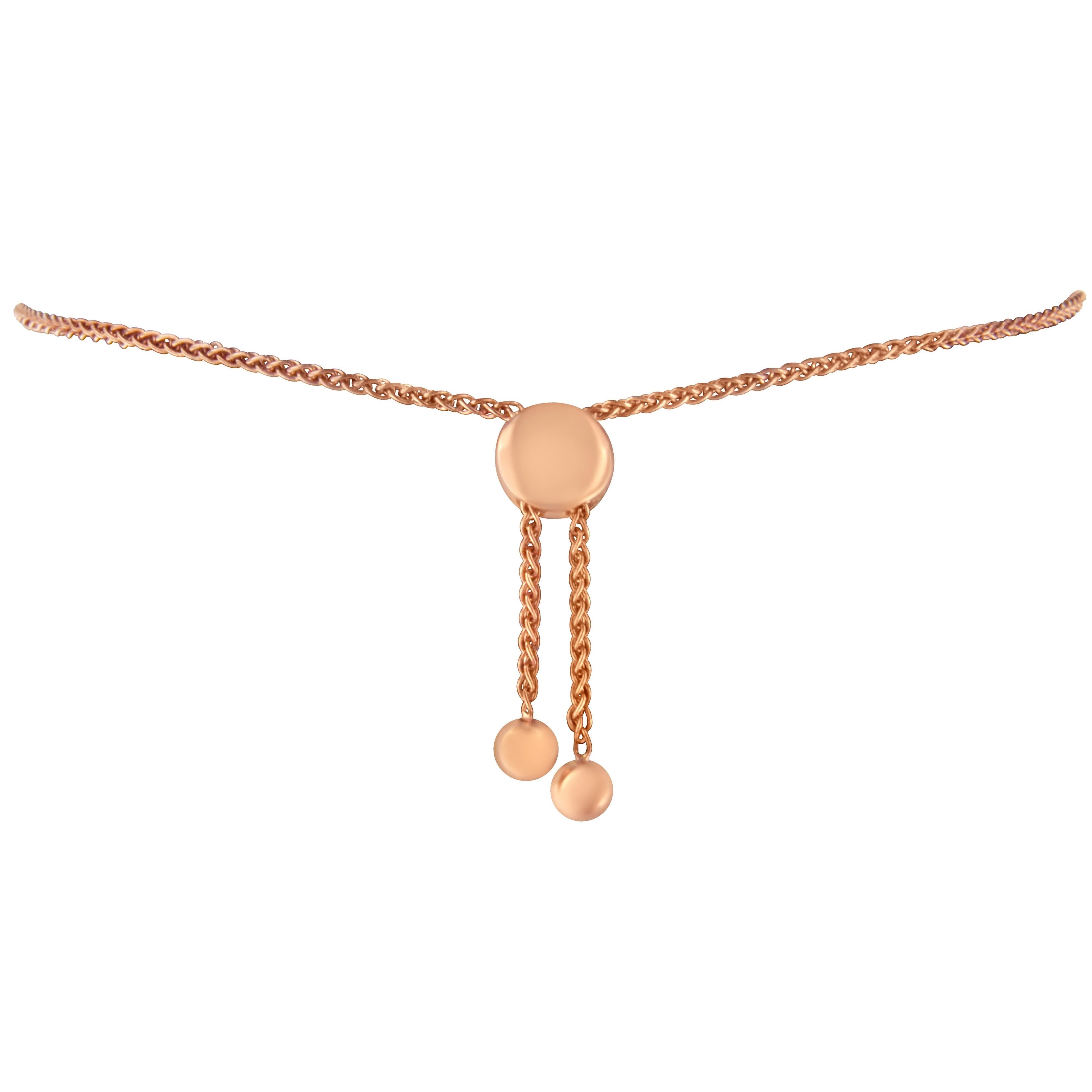 14K Rose Gold Plated .925 Sterling Silver Diamond Accent Circle and Heart Link Adjustable 6â€-10†Bolo Bracelet