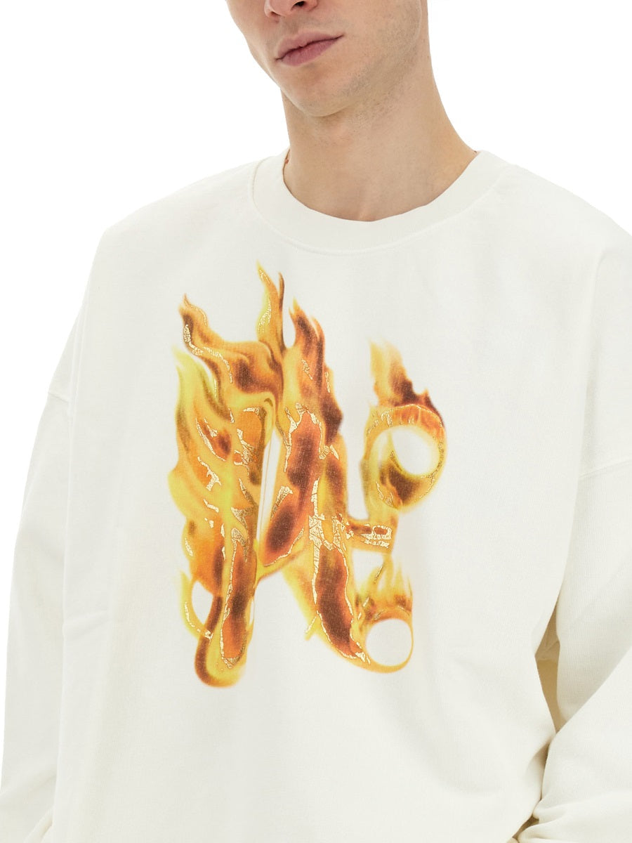 Palm Angels Men "Burning Monogram" Print Sweatshirt DestGlow