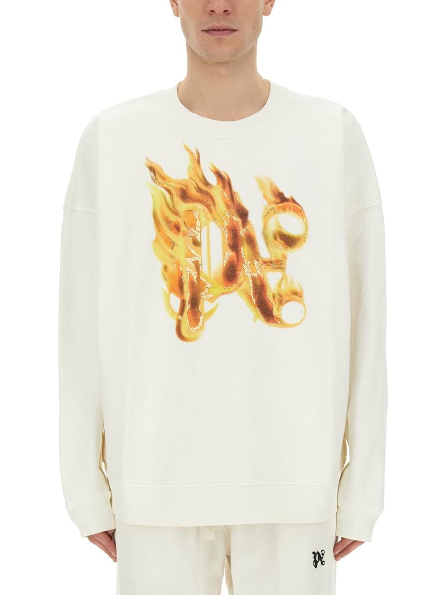 Palm Angels Men "Burning Monogram" Print Sweatshirt DestGlow
