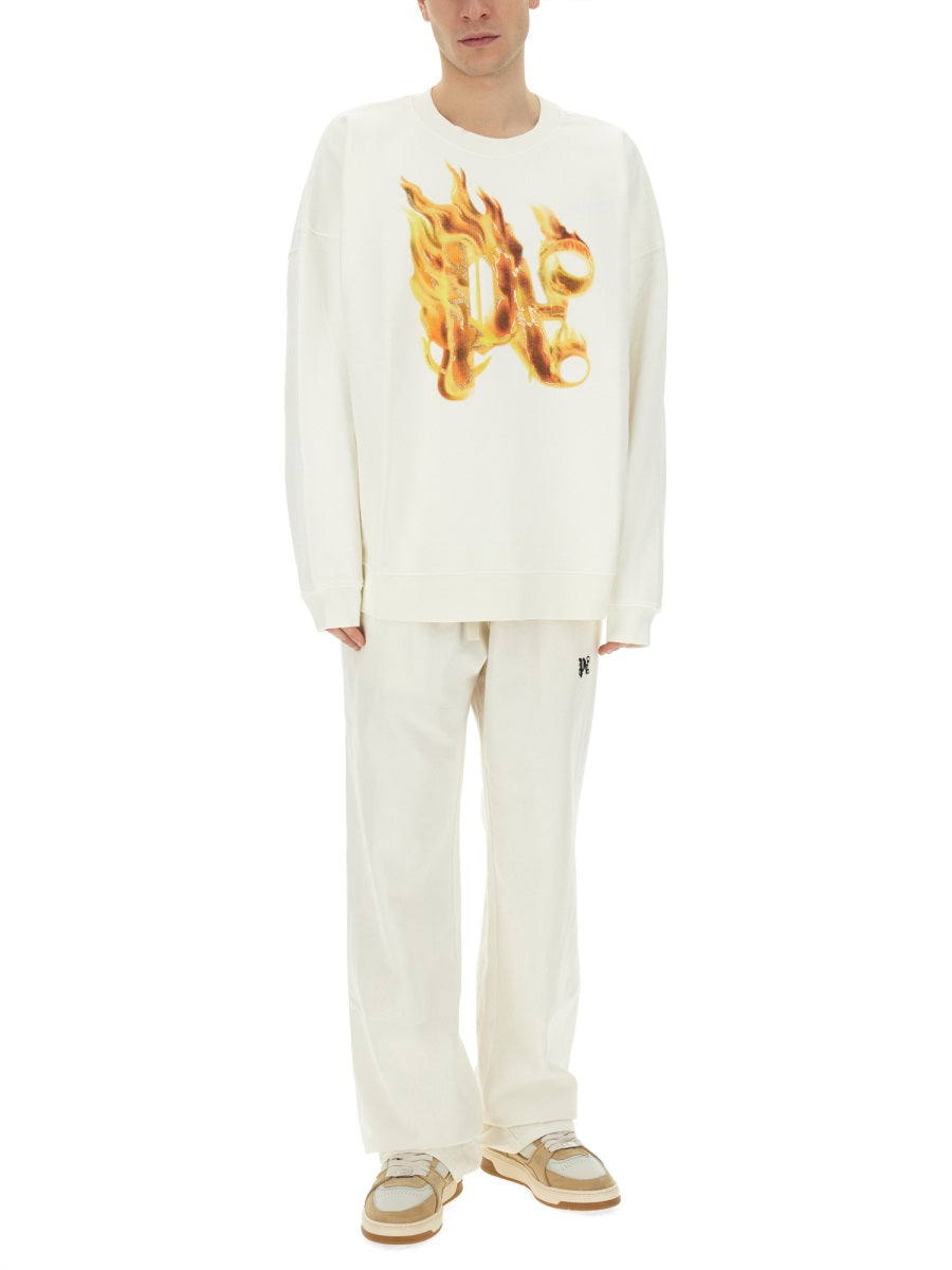 Palm Angels Men "Burning Monogram" Print Sweatshirt DestGlow