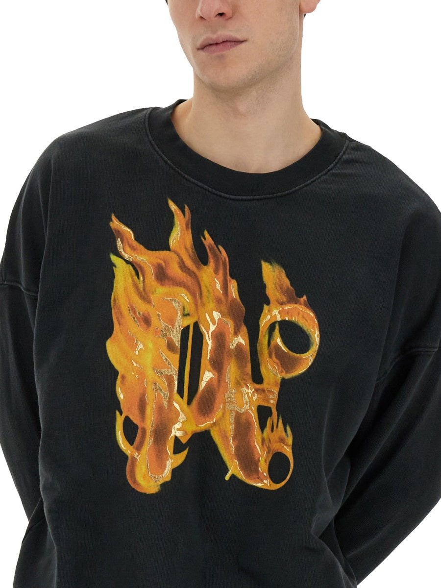 Palm Angels Men "Burning Monogram" Print Sweatshirt DestGlow