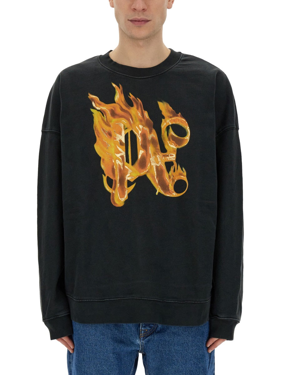Palm Angels Men "Burning Monogram" Print Sweatshirt DestGlow