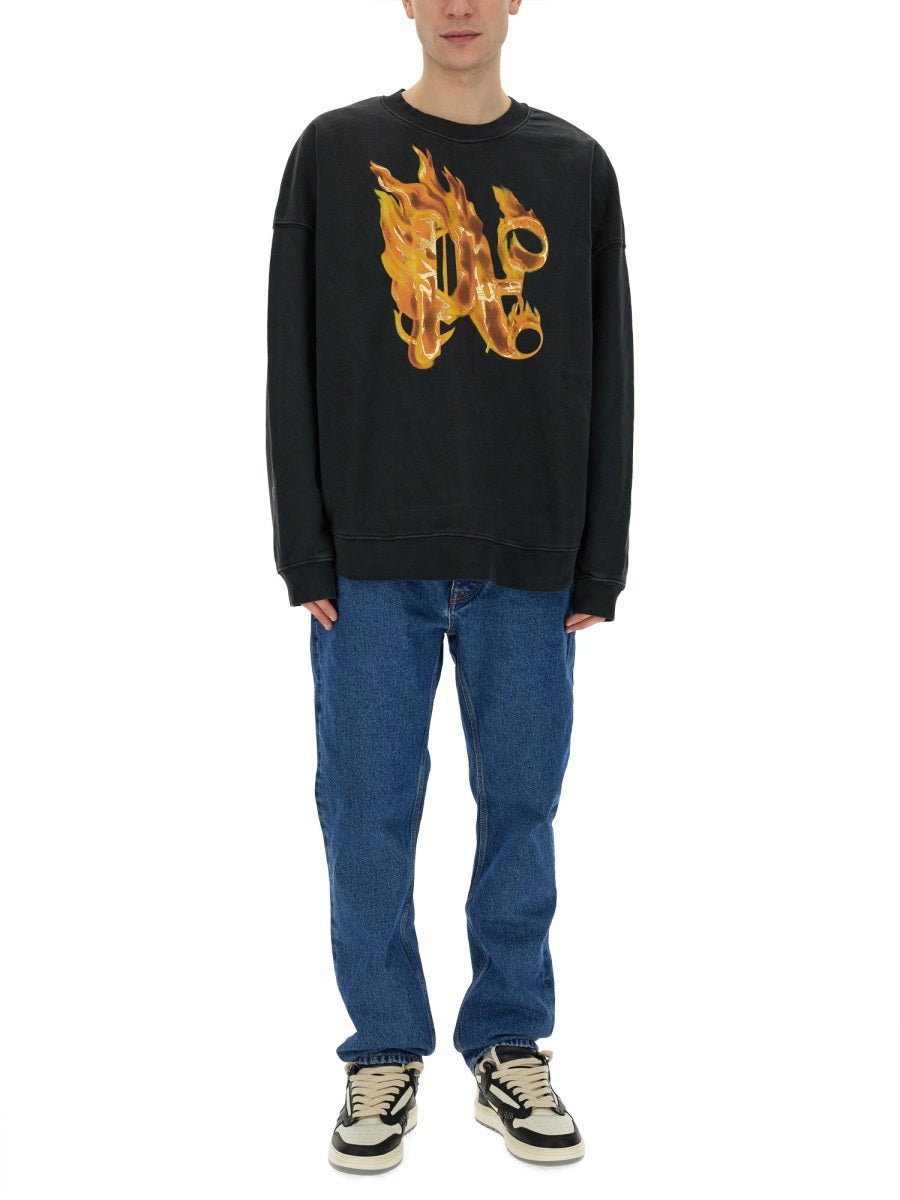 Palm Angels Men "Burning Monogram" Print Sweatshirt DestGlow
