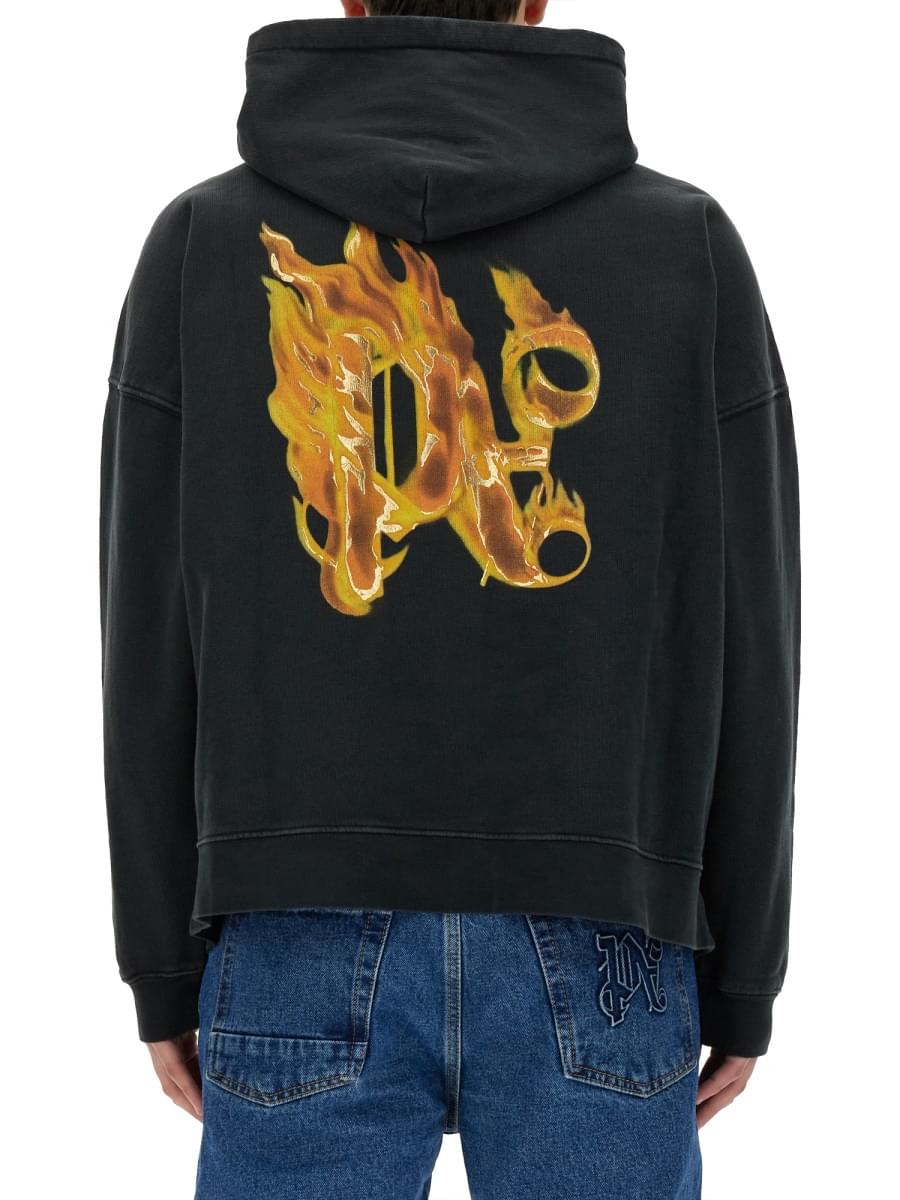 Palm Angels Men "Burning Monogram" Print Sweatshirt DestGlow