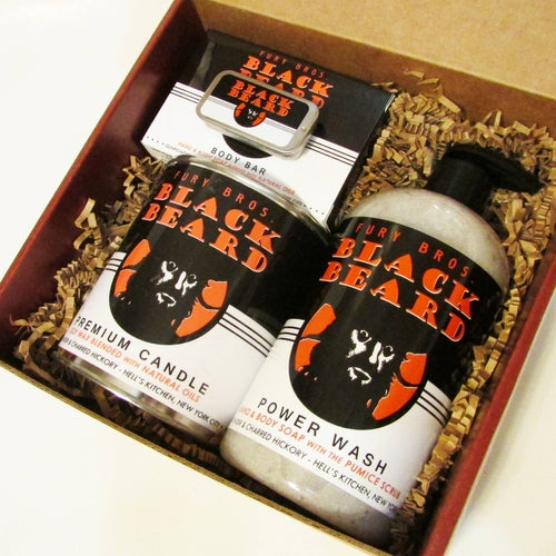 Black Beard Premium Gift Box - Luxury Men's Grooming Set with Candle, Power Wash & Body Bar