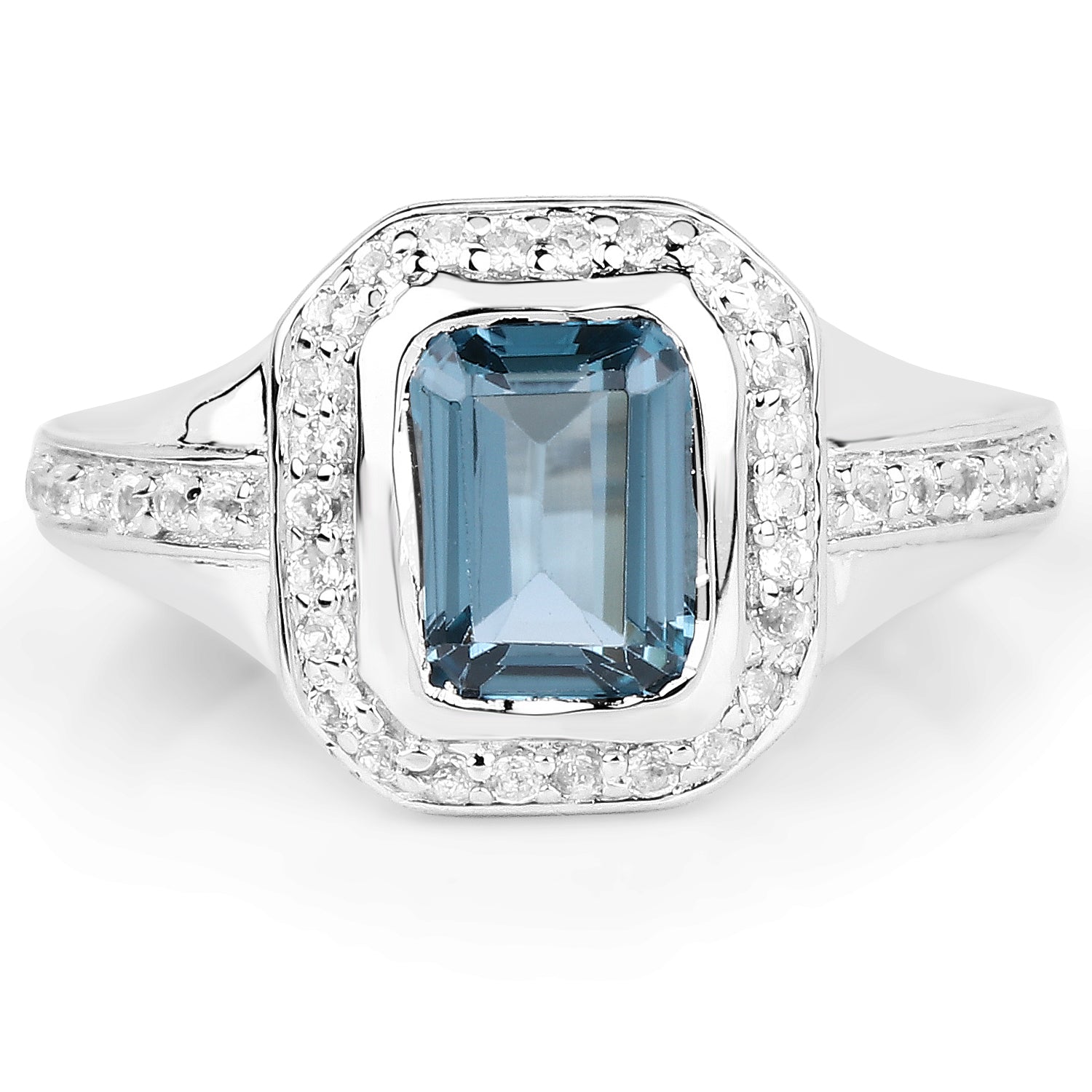 2.29 Carat Genuine London Blue Topaz and White Topaz .925 Sterling Silver Ring DestGlow