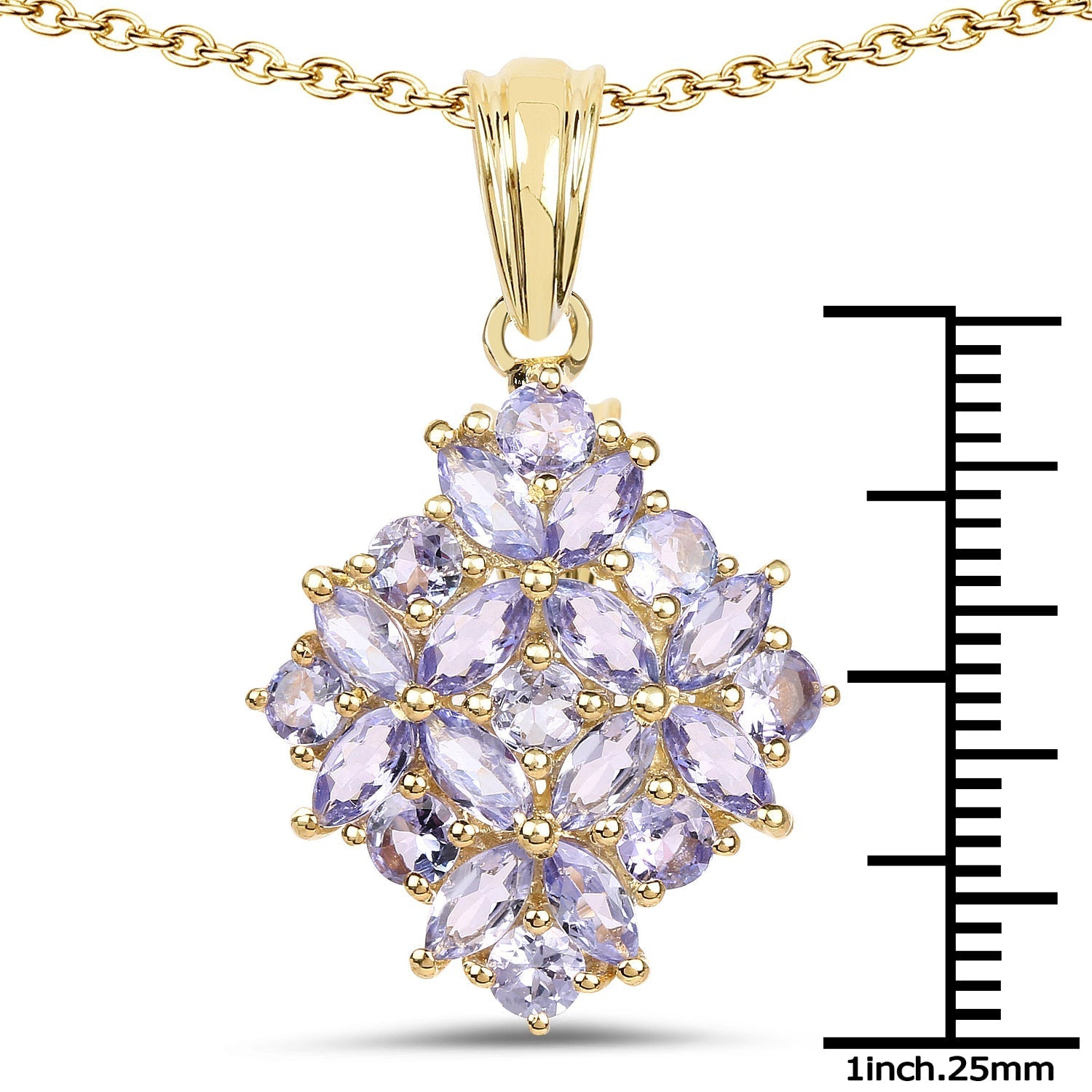 14K Yellow Gold Plated 2.58 Carat Genuine Tanzanite .925 Sterling Silver Pendant DestGlow